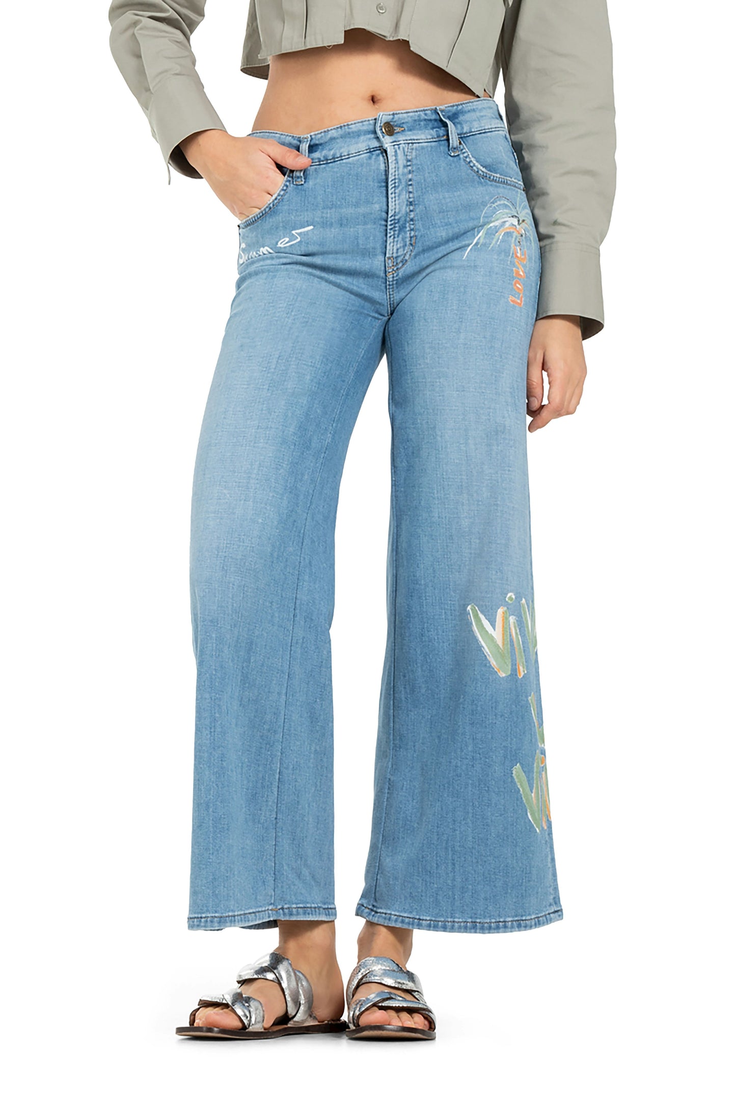 Cambio Damen Jeans Palazzo cropped blau