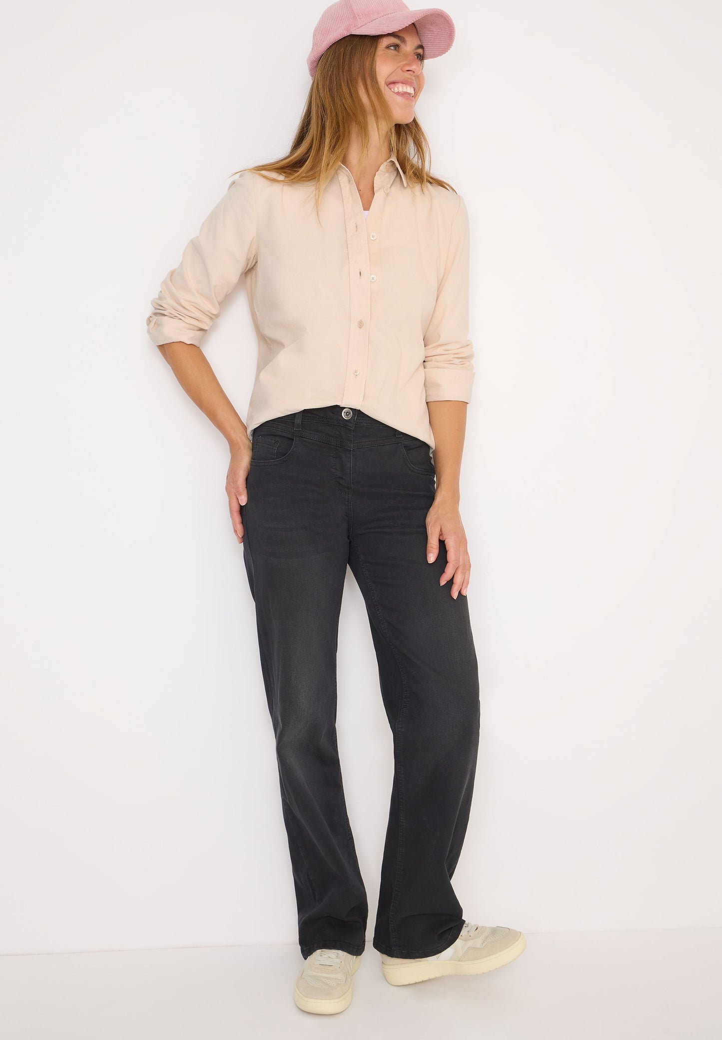 Cecil Damen Cord Hemdbluse beige