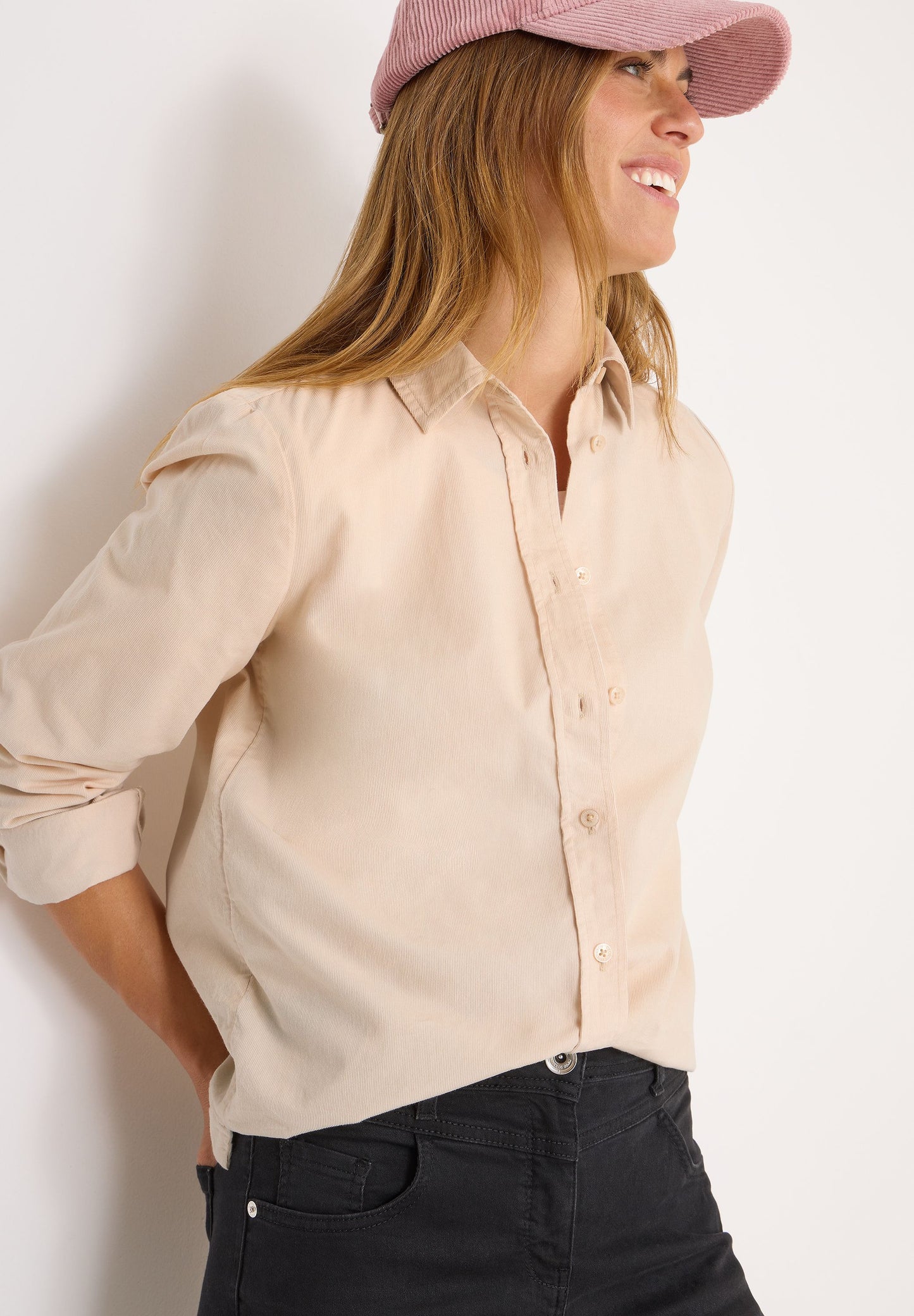 Cecil Damen Cord Hemdbluse beige
