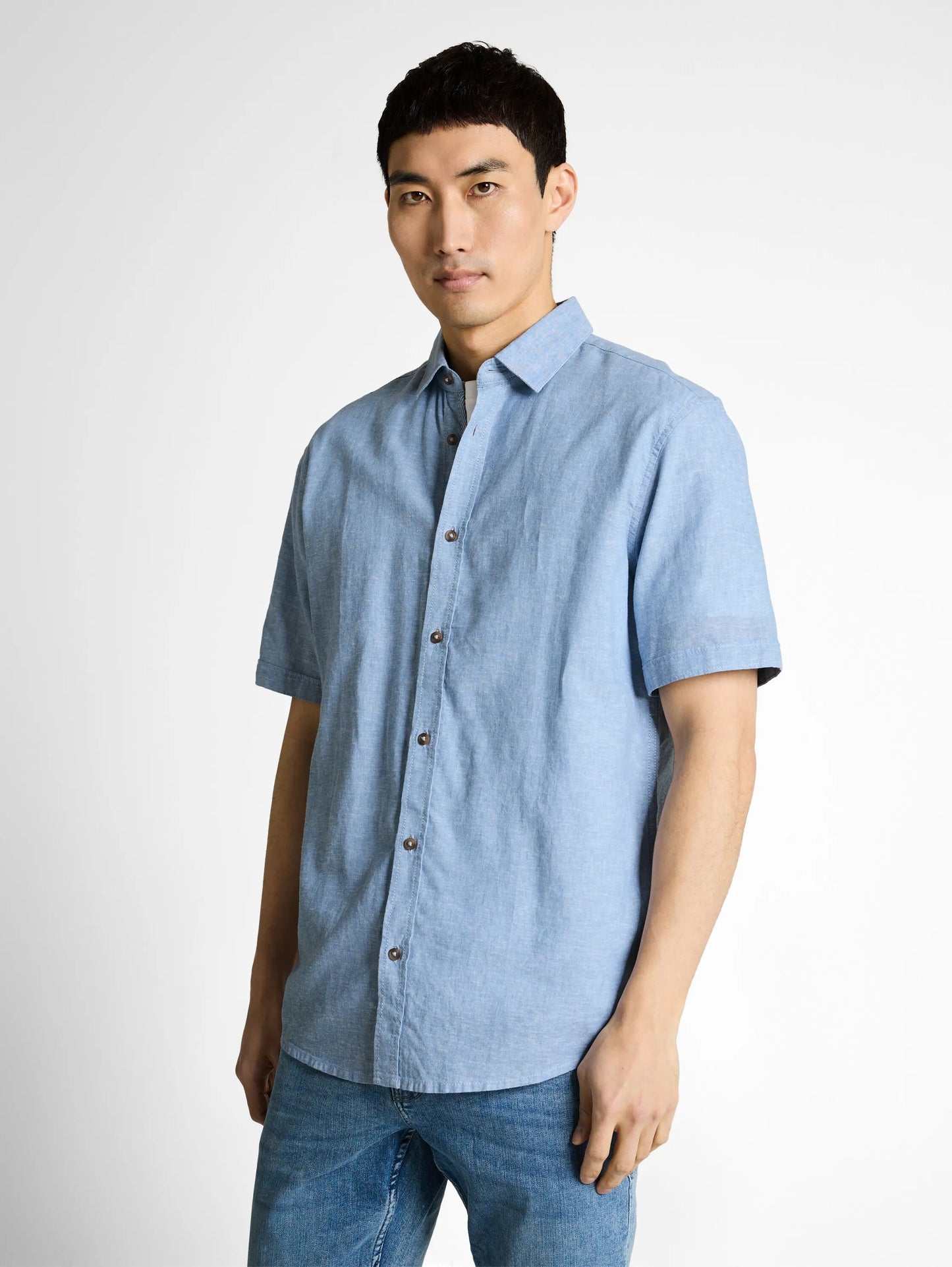 Tom Tailor – Regular Fit Kurzarmhemd mit Leinenanteil