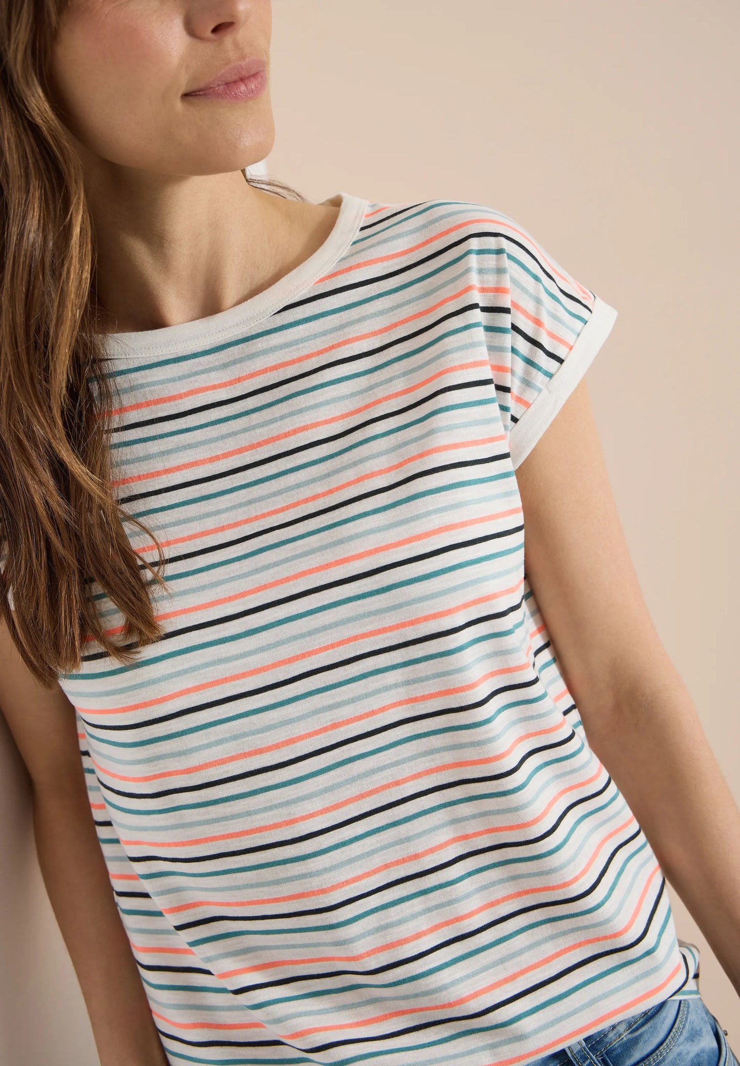 Cecil – T-Shirt mit Boat Neck und Turn-Up-Detail