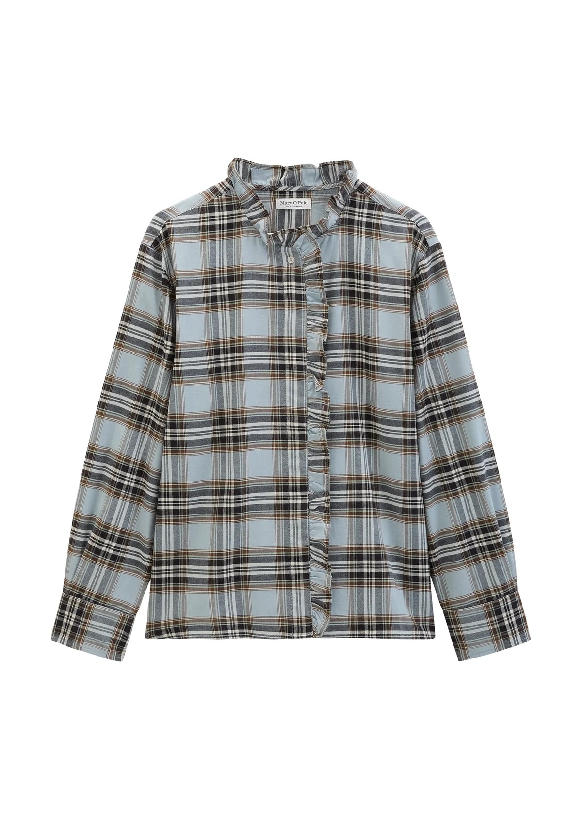 Marc O'Polo Damen Karierte Rüschenbluse relaxed
