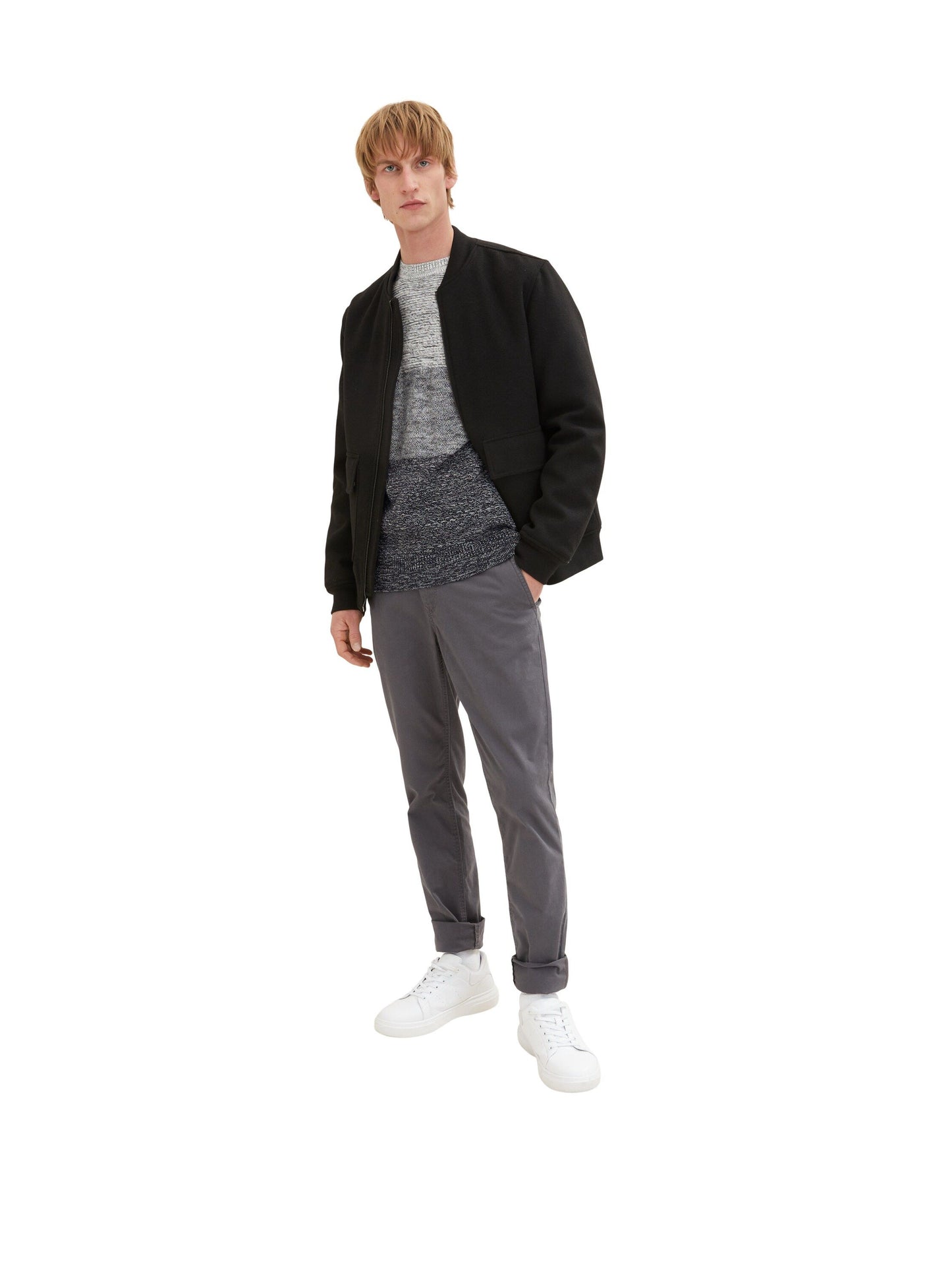 Tom Tailor Herren Strickpullover mit Struktur weiß