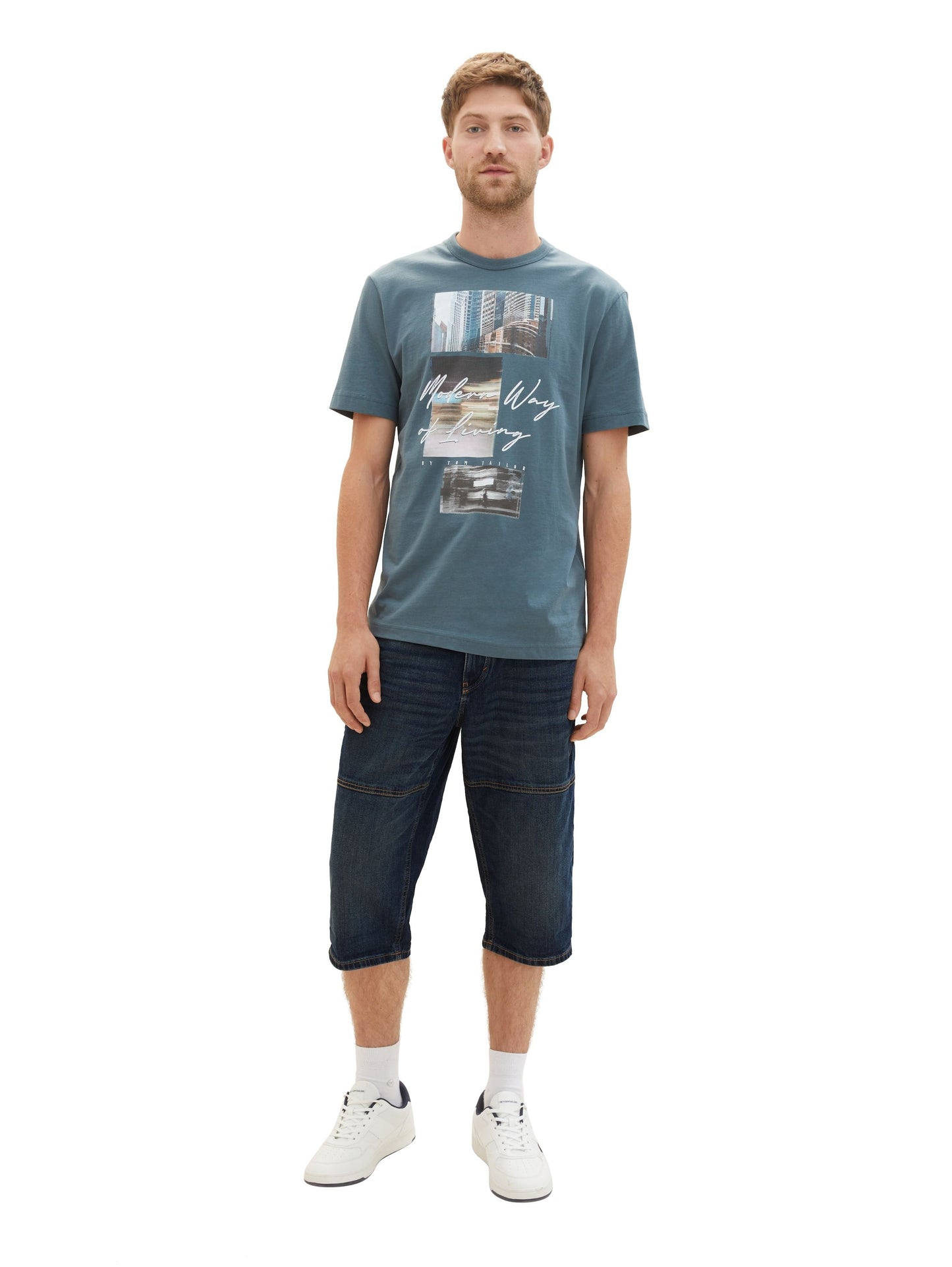 Tom Tailor Herren Shorts Morris Overknee blau