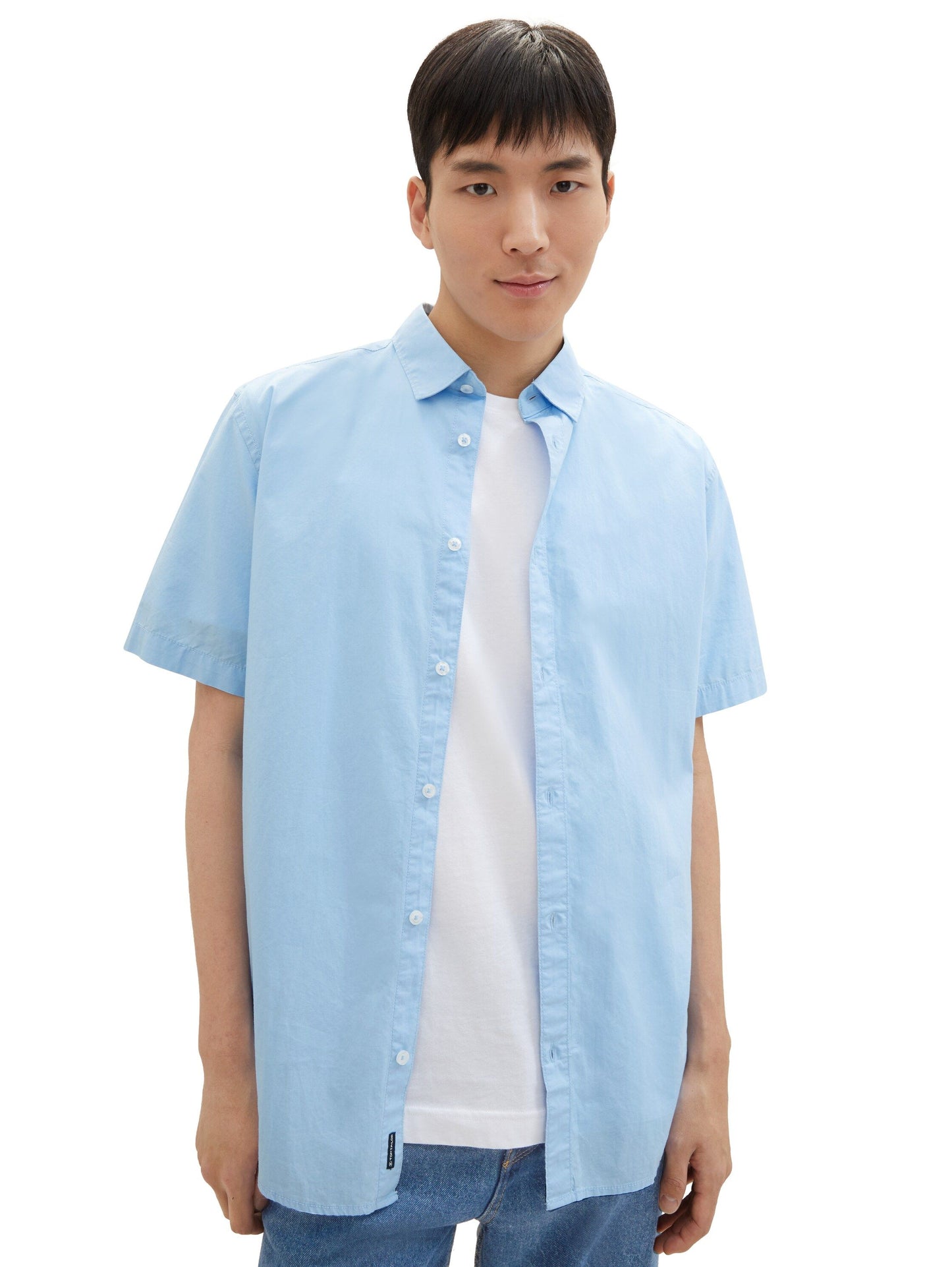 Tom Tailor Herren Basic Kurzarmhemd blau
