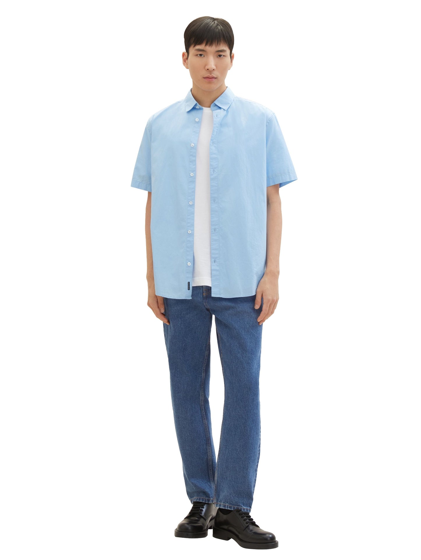 Tom Tailor Herren Basic Kurzarmhemd blau