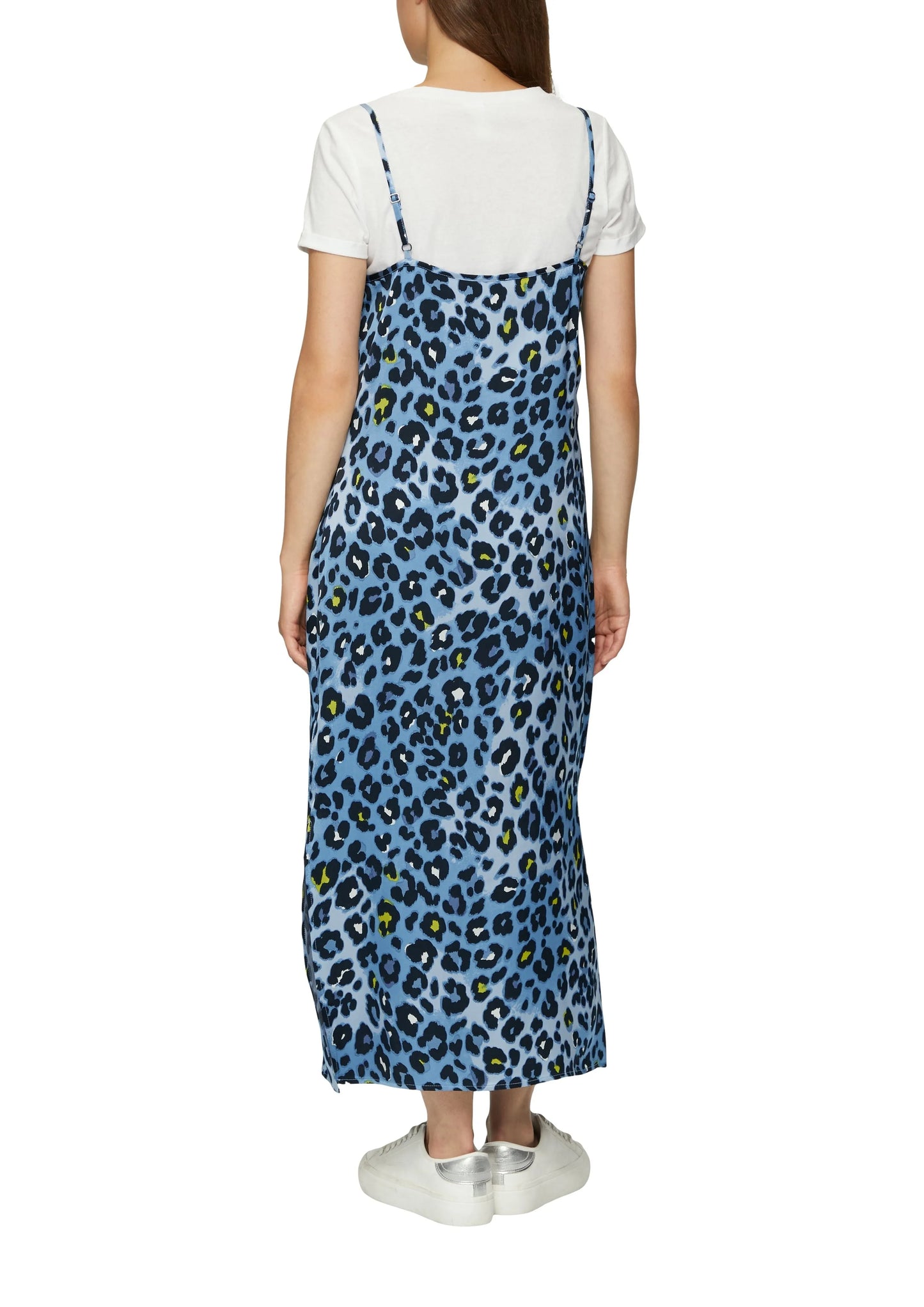 s.Oliver – Ärmelloses Kleid aus Satin in Blau