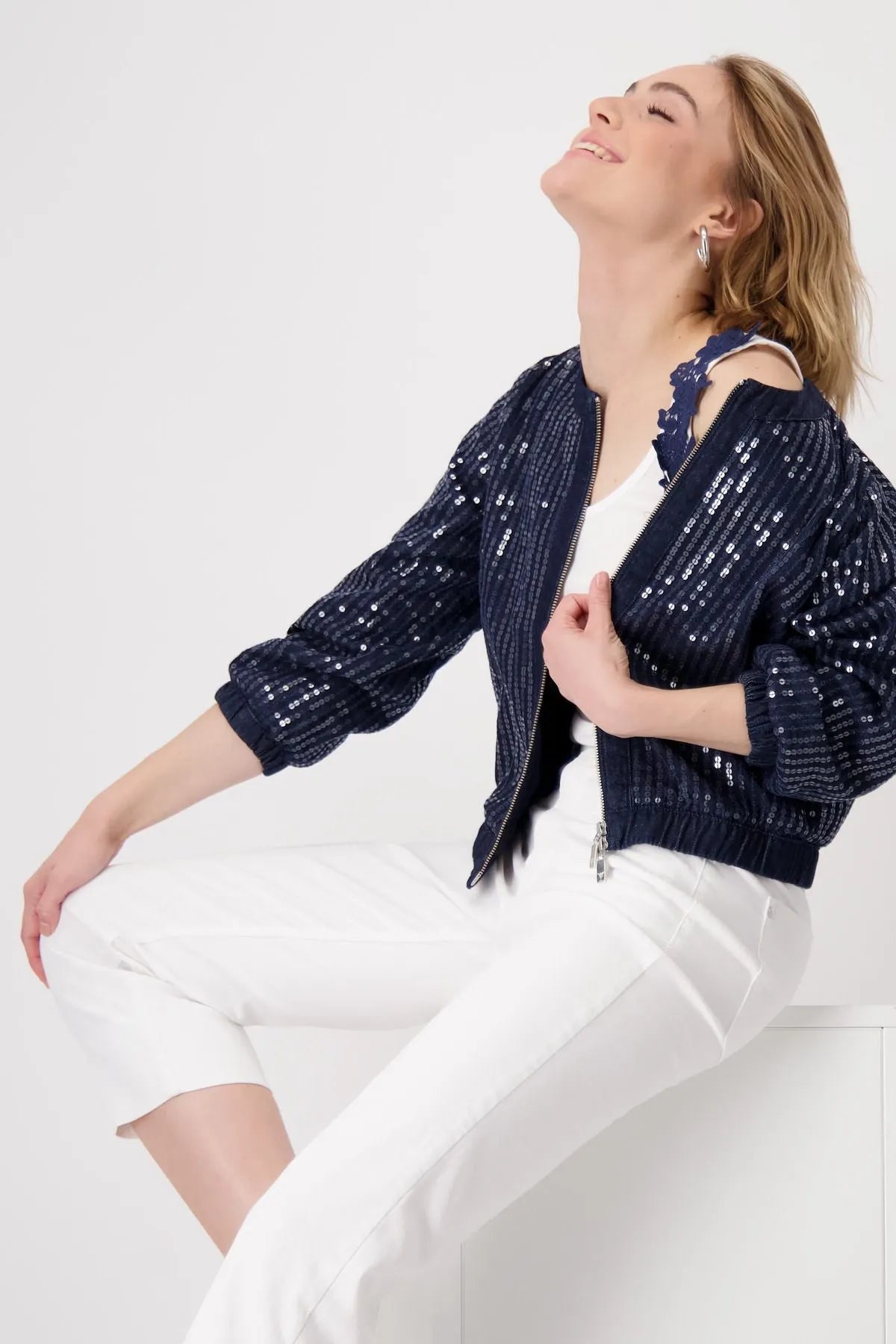 Monari – Monari Damen Jeansjacke mit Pailletten