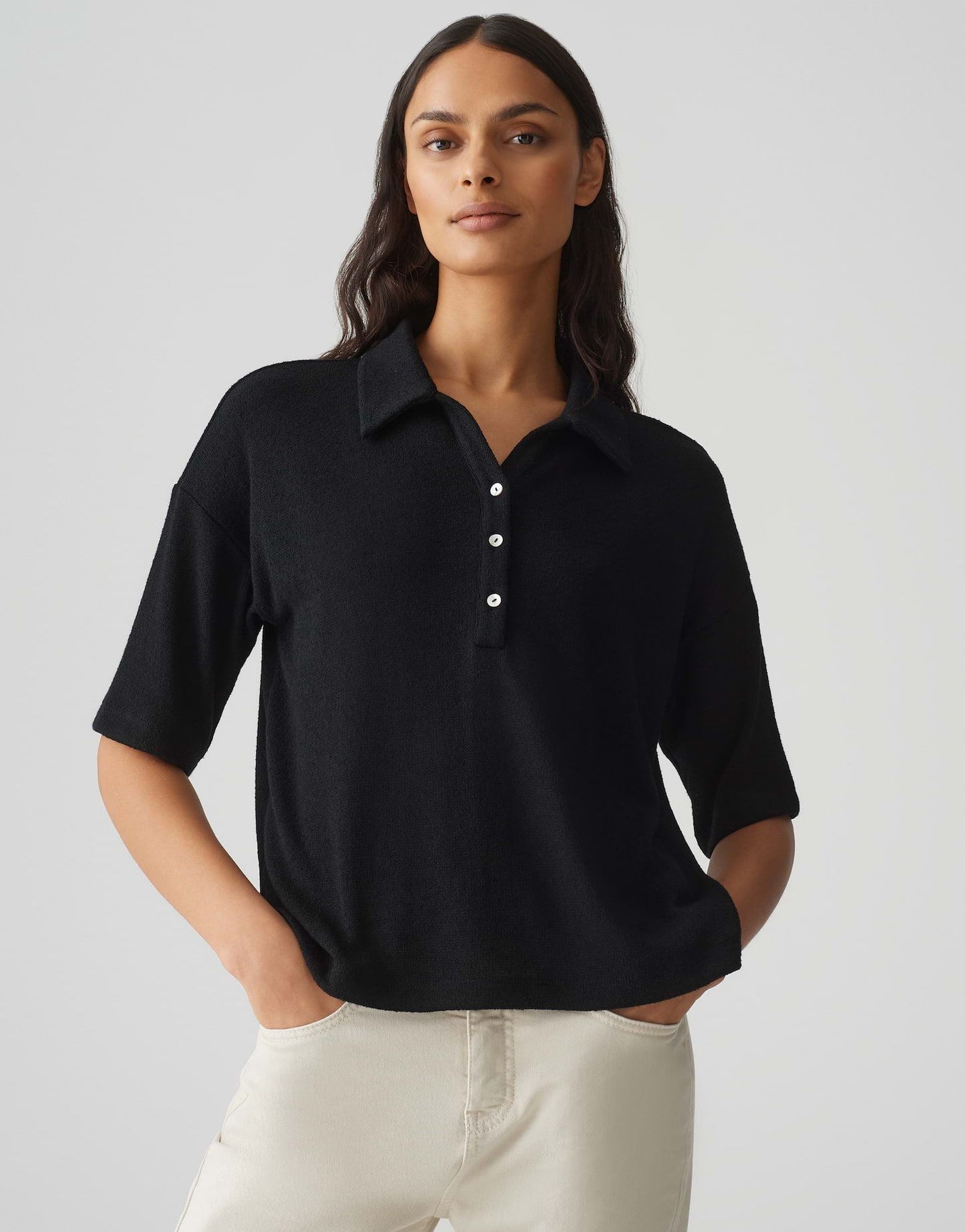 Opus Damen Poloshirt Silkas schwarz