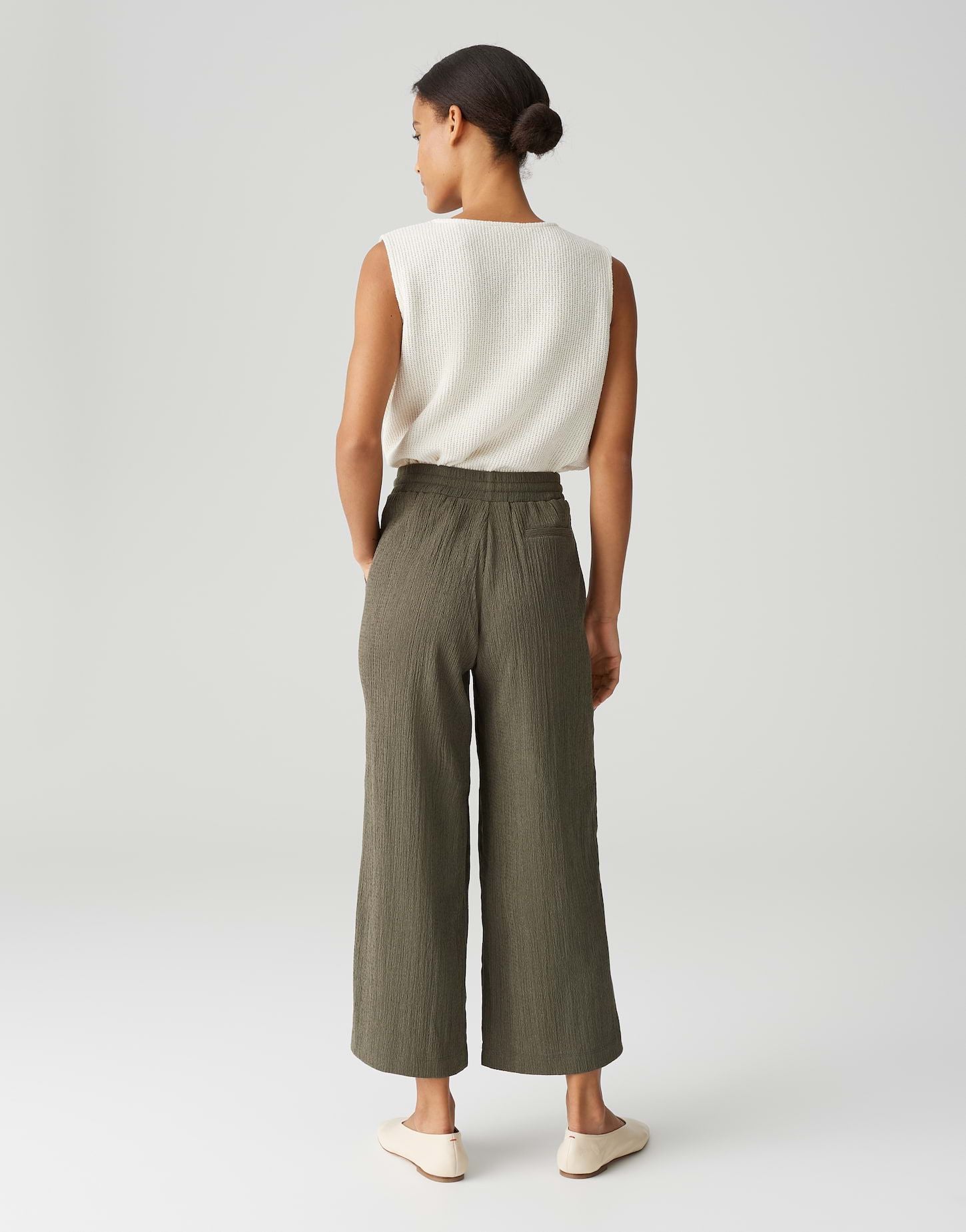 Opus Damen Hose Mileni crinkle grün