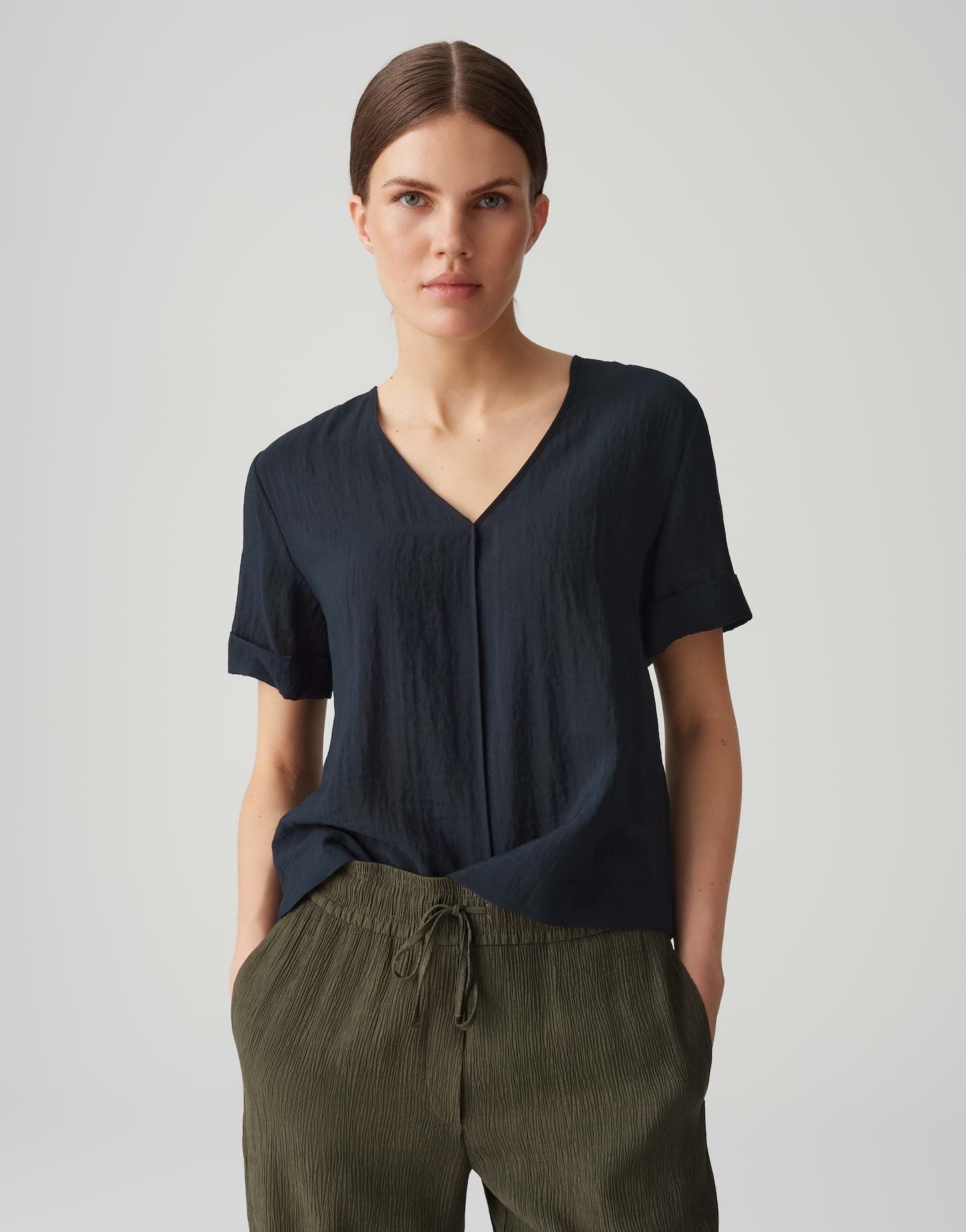 Opus Damen Kurzarmbluse Filka blau