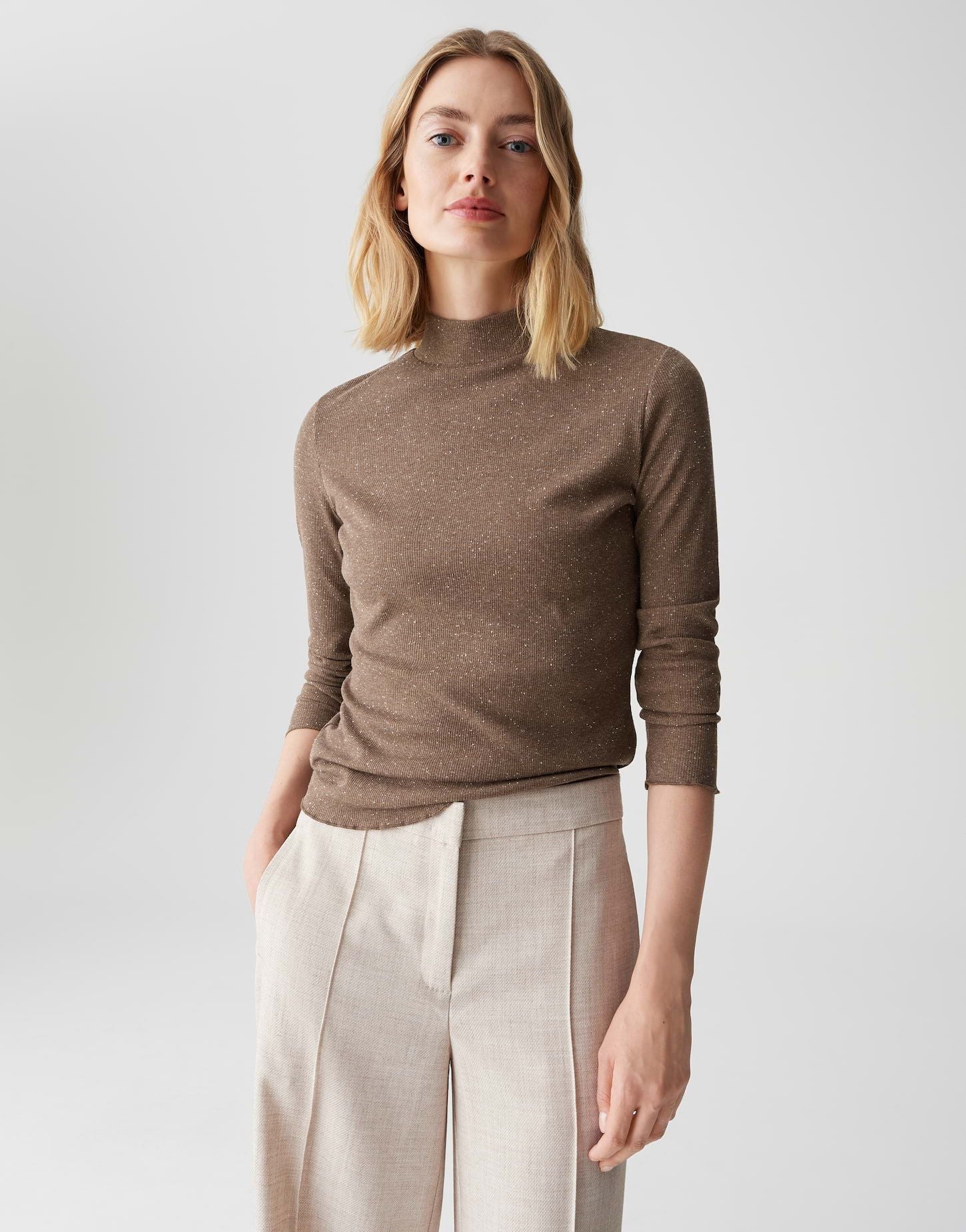 Opus Damen Rippshirt Suhanna curly braun
