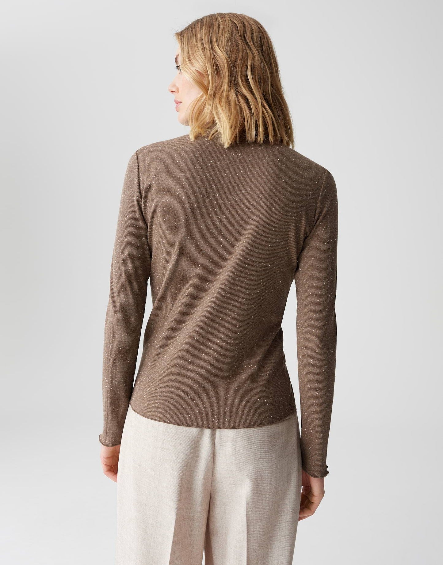 Opus Damen Rippshirt Suhanna curly braun