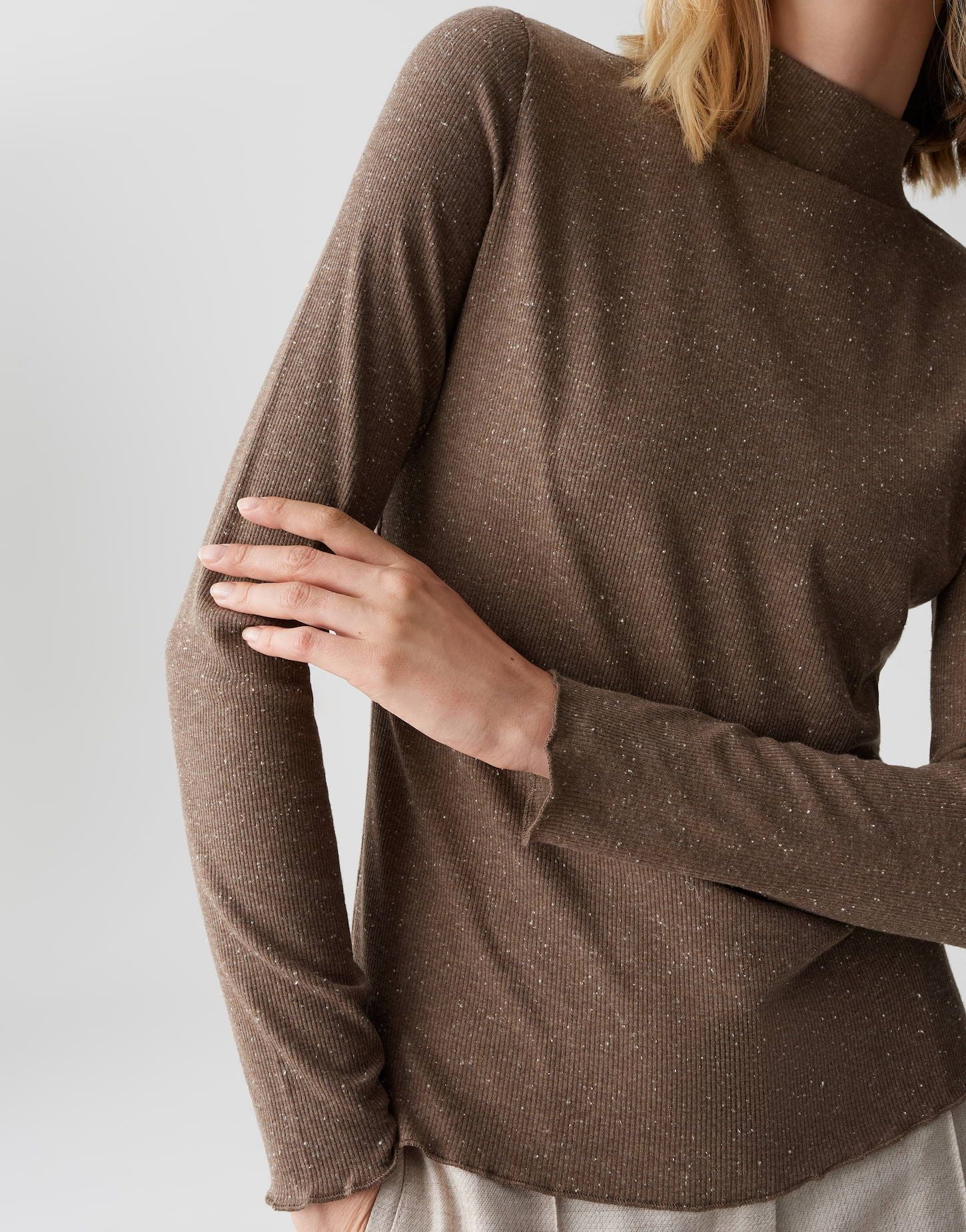 Opus Damen Rippshirt Suhanna curly braun