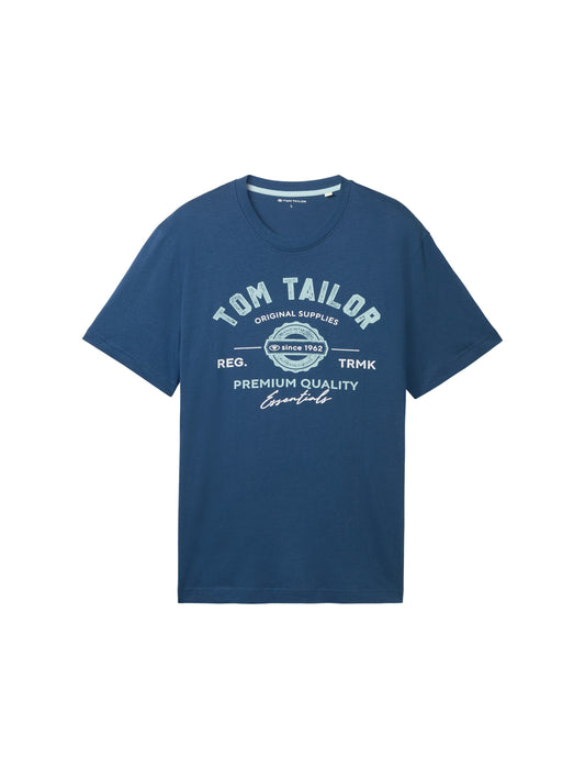 Tom Tailor Herren T-Shirt mit Logo Print blau