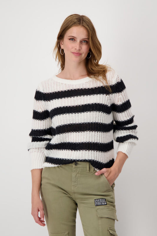 Monari Damen Pullover mit Ringelmuster in Weiß