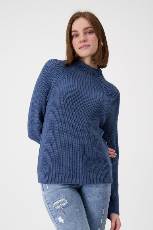 Monari Damen Basic-Stehkragen-Pullover in Blau - Jaacks Fashion