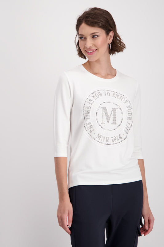 Monari Damen Shirt mit Emblem Print weiß