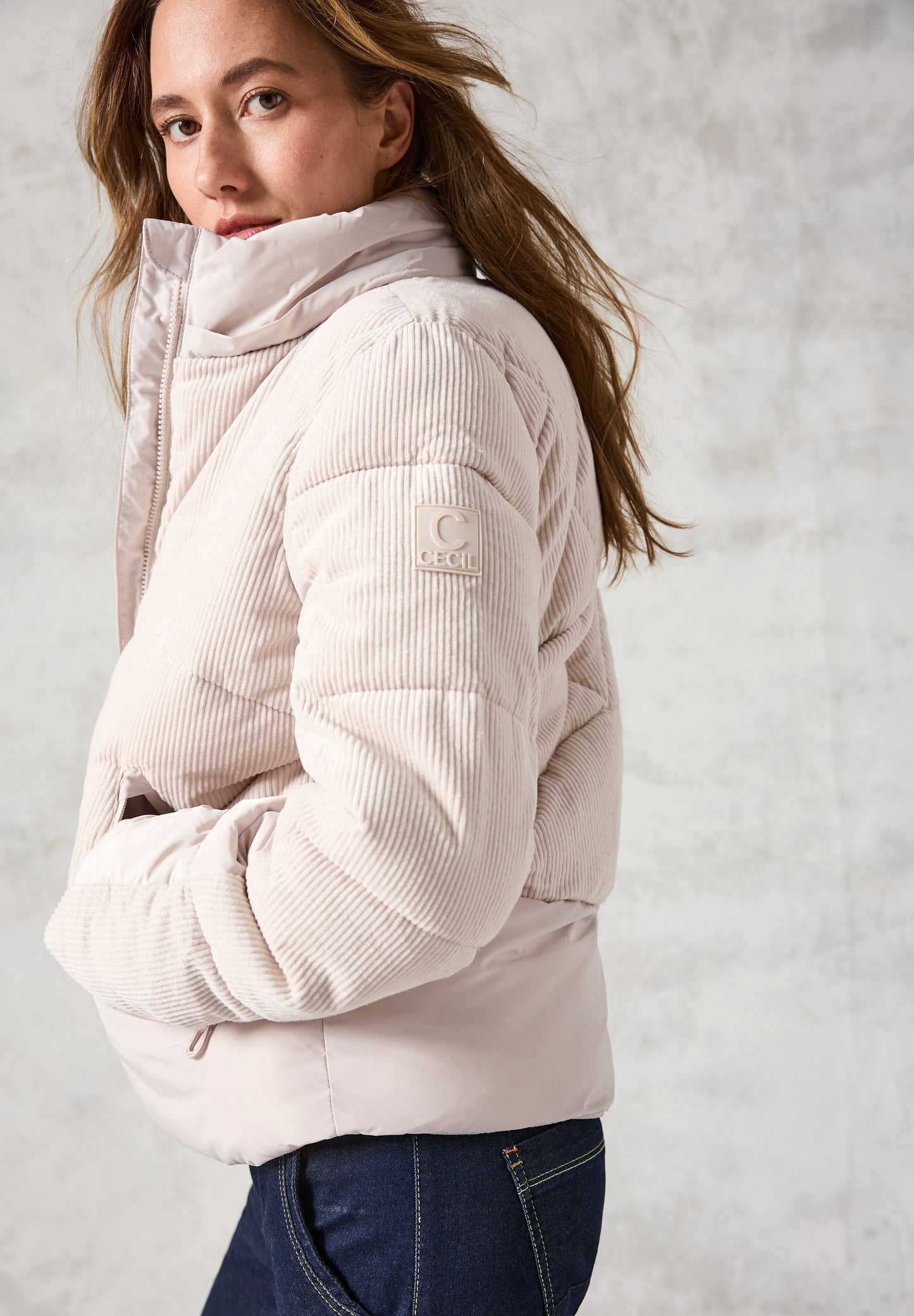 Cecil Damen Cord-Mix Puffer Jacke weiß