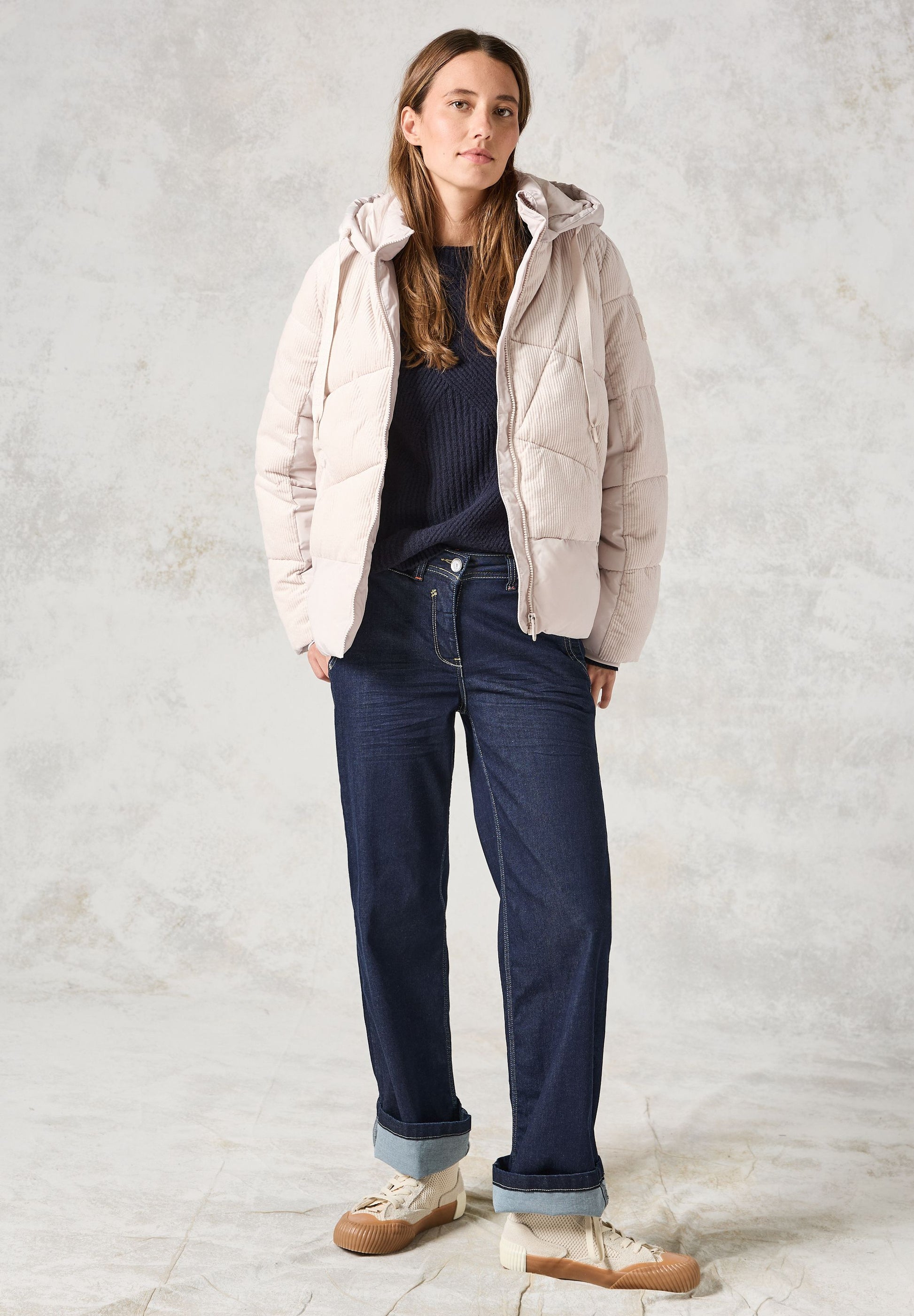 Cecil Damen Cord-Mix Puffer Jacke weiß