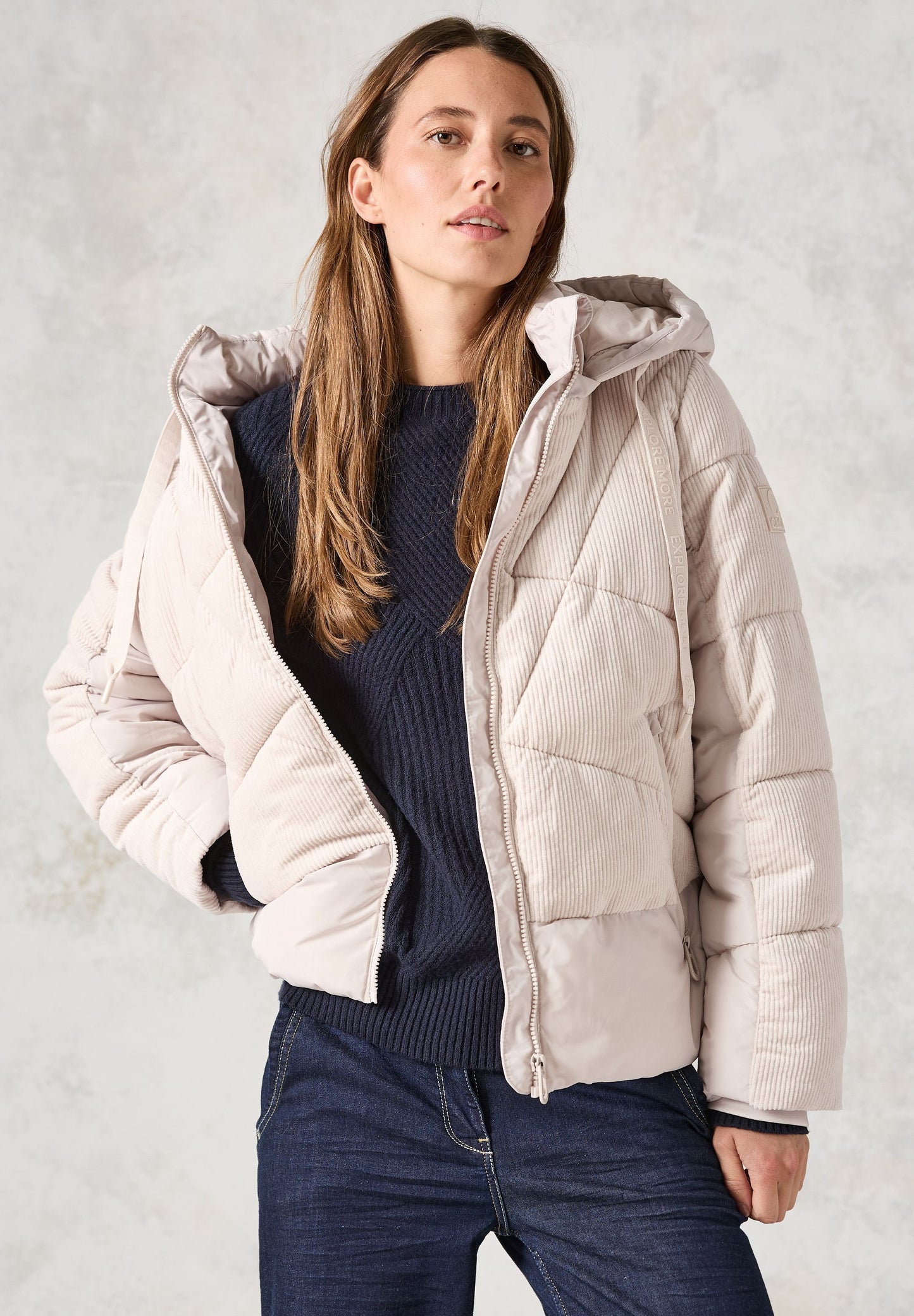 Cecil Damen Cord-Mix Puffer Jacke weiß