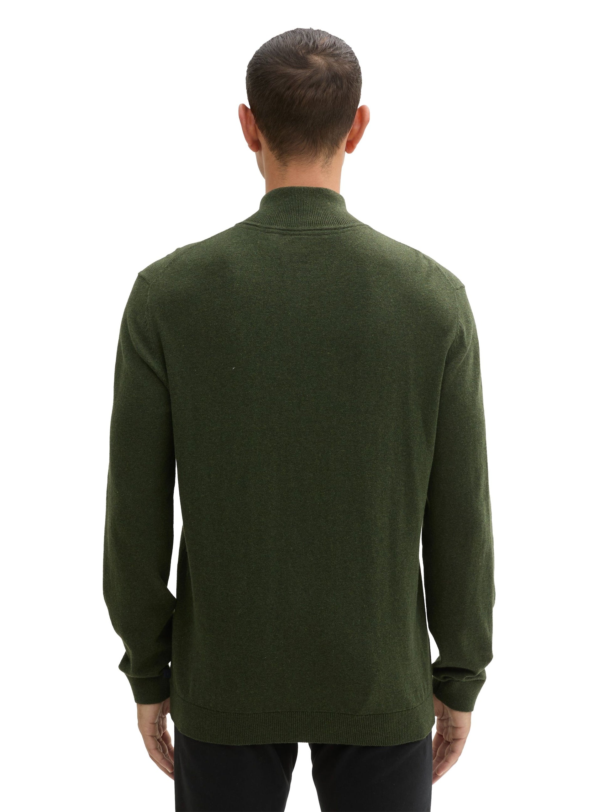 Tom Tailor Herren Troyer Strickpullover grün