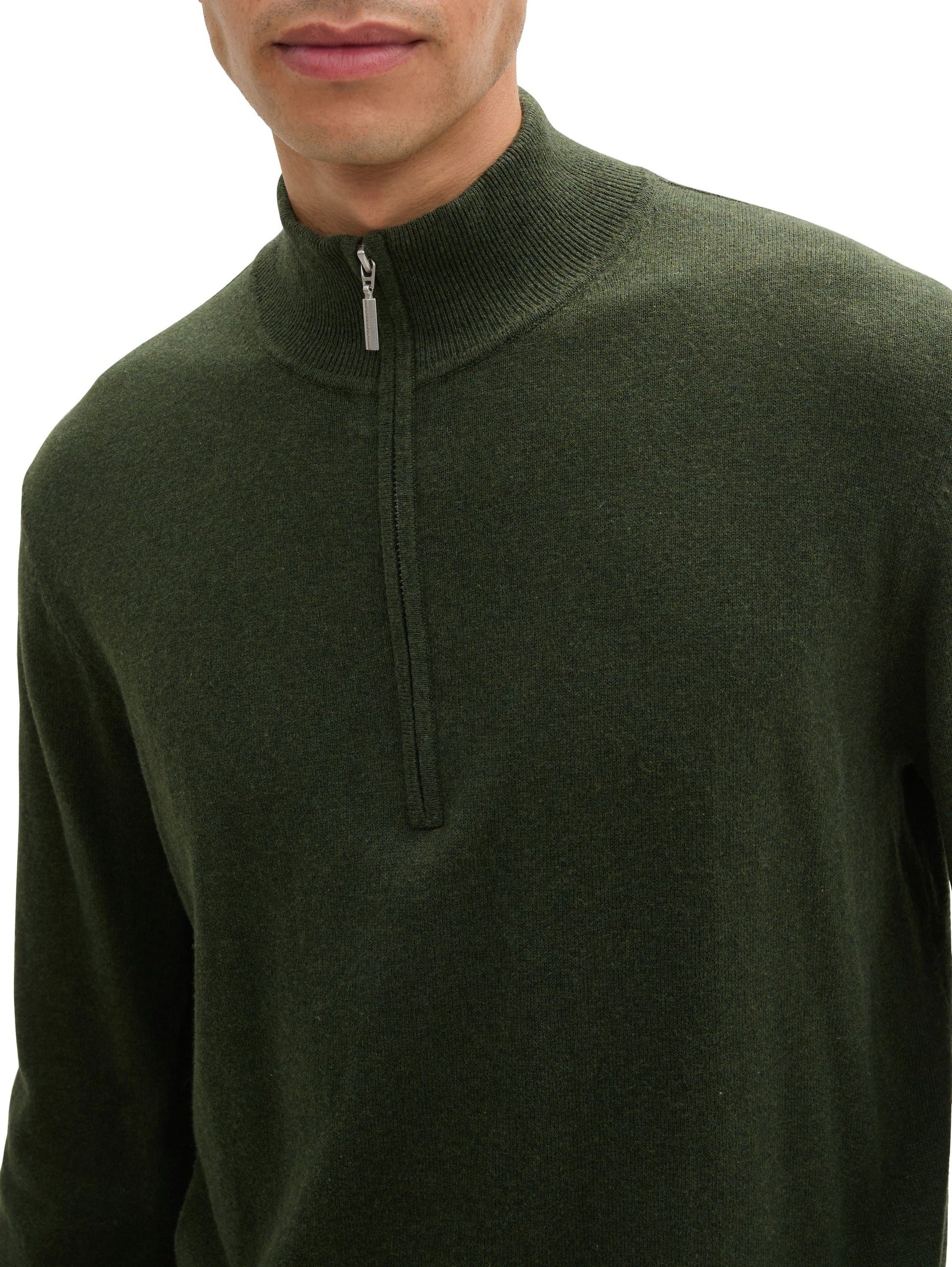 Tom Tailor Herren Troyer Strickpullover grün