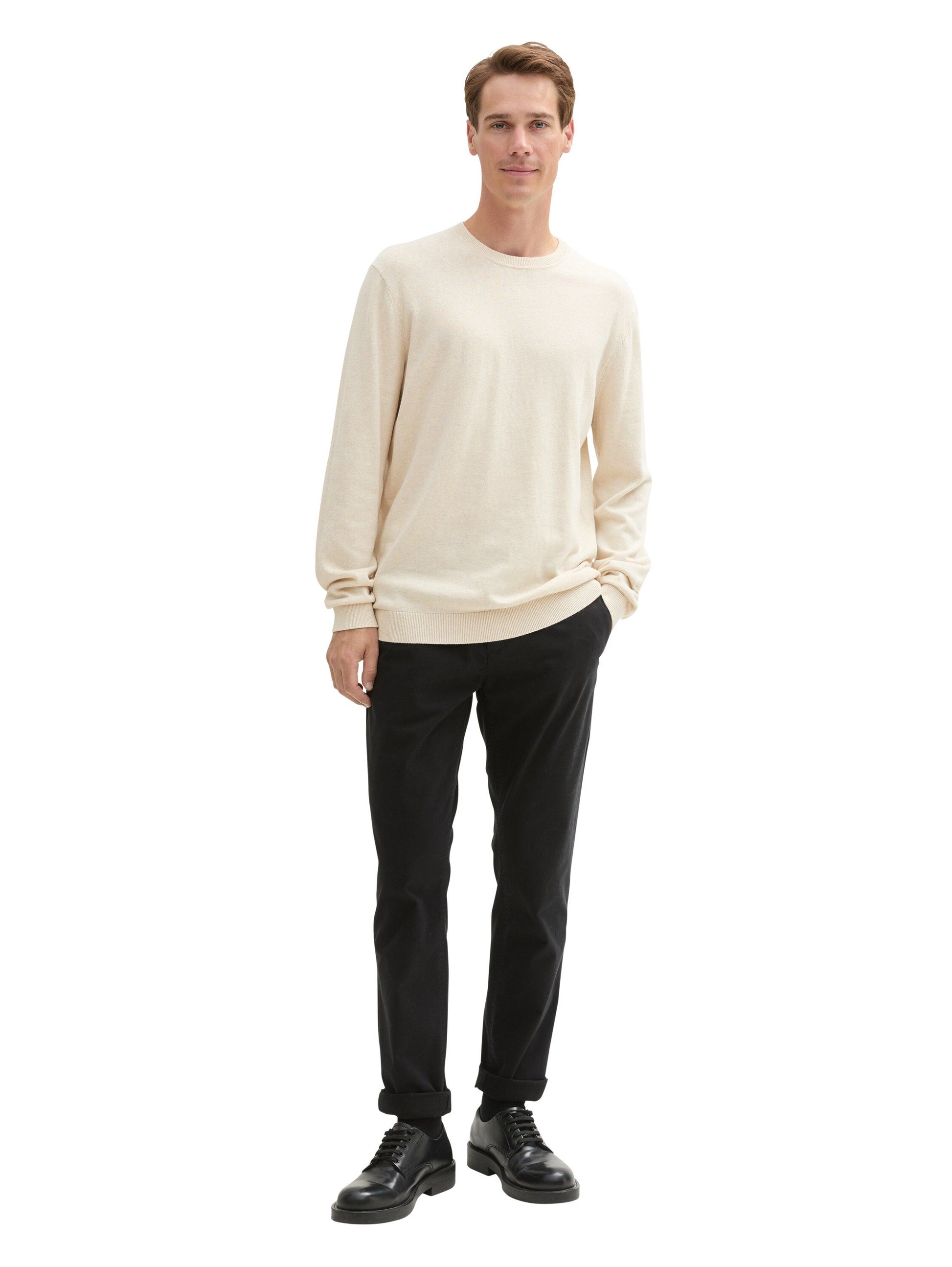 Tom Tailor Herren Strickpullover mit recyceltem Kaschmir weiß