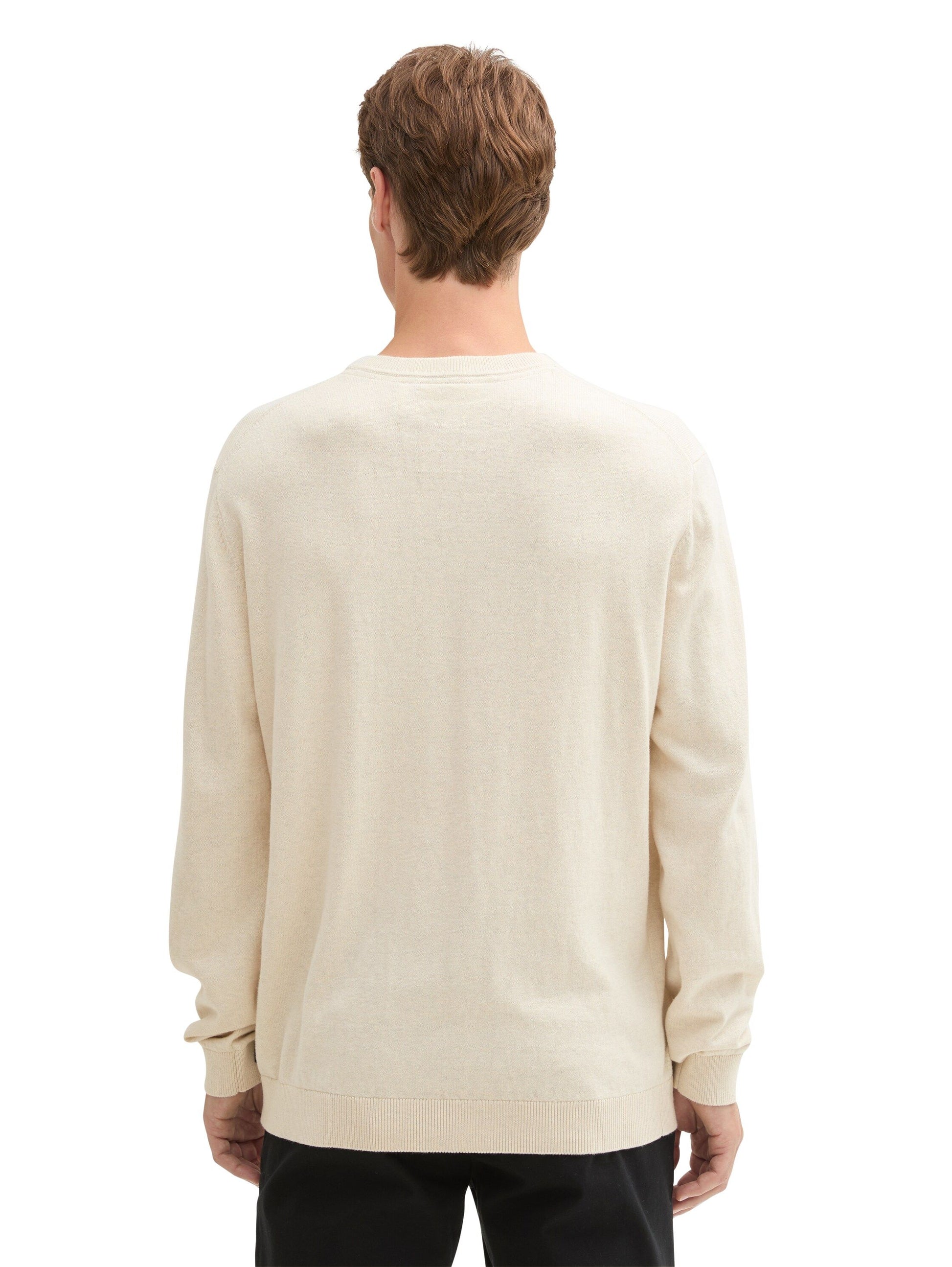 Tom Tailor Herren Strickpullover mit recyceltem Kaschmir weiß