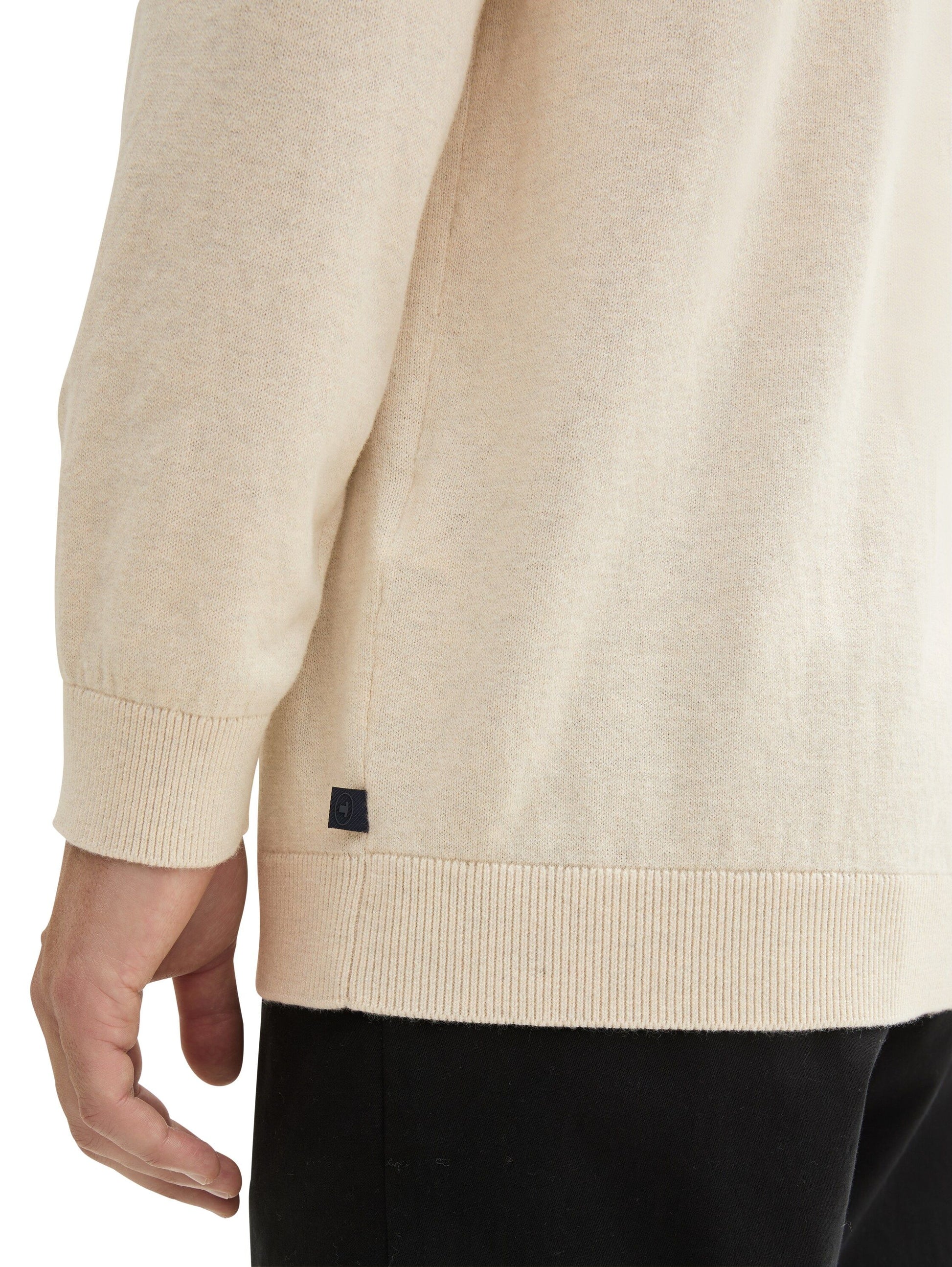 Tom Tailor Herren Strickpullover mit recyceltem Kaschmir weiß