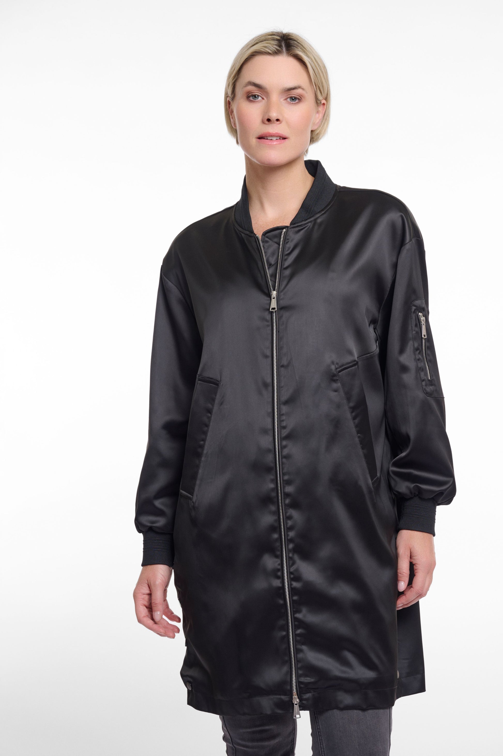 Rino & Pelle Damen Bomberjacke Banner long schwarz