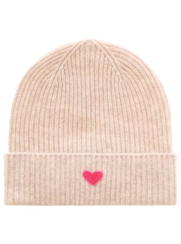 Zwillingsherz Damen Mütze Beanie Herzpatch beige