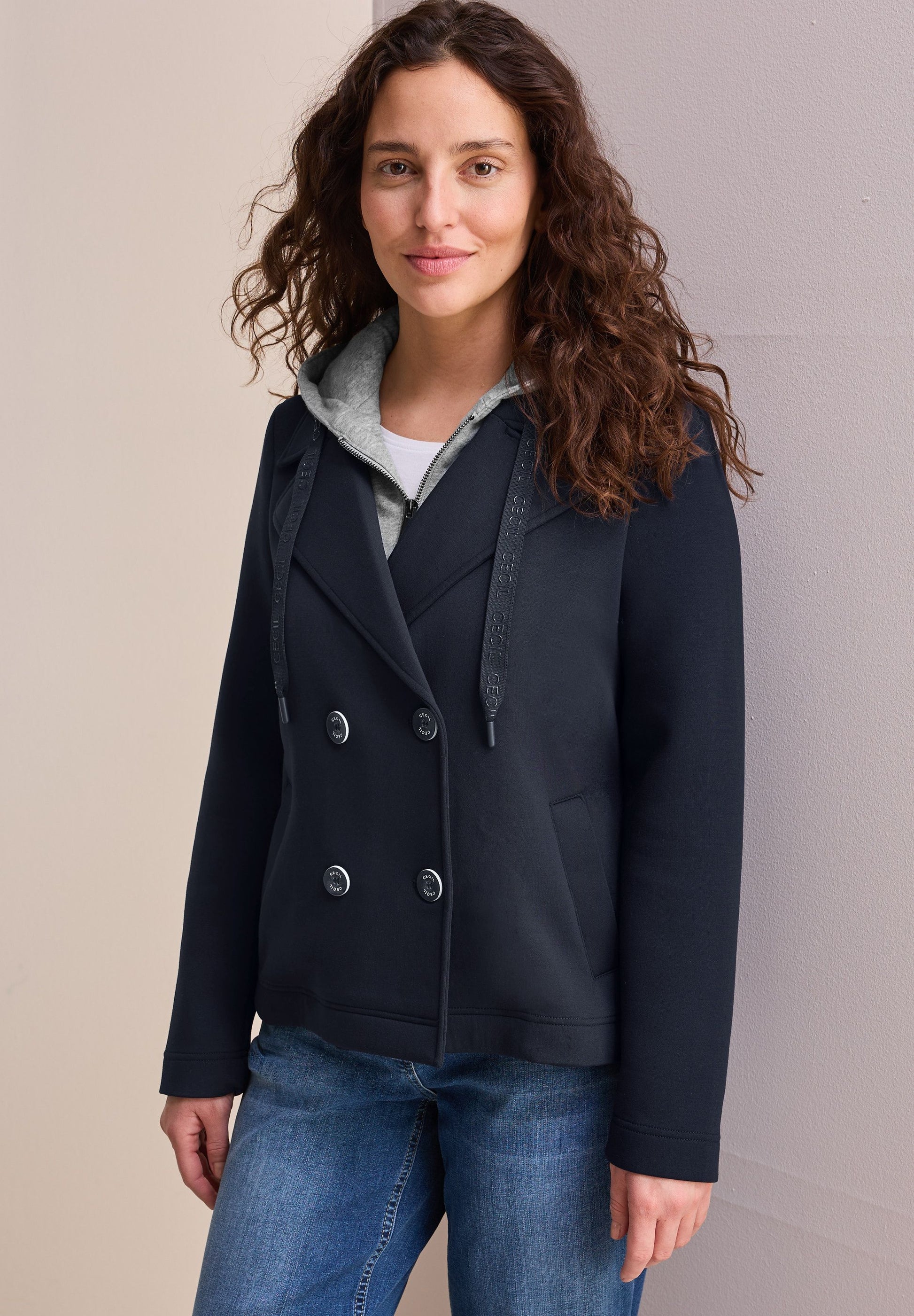 Cecil Damen Kurzer Scuba-Trenchcoat blau