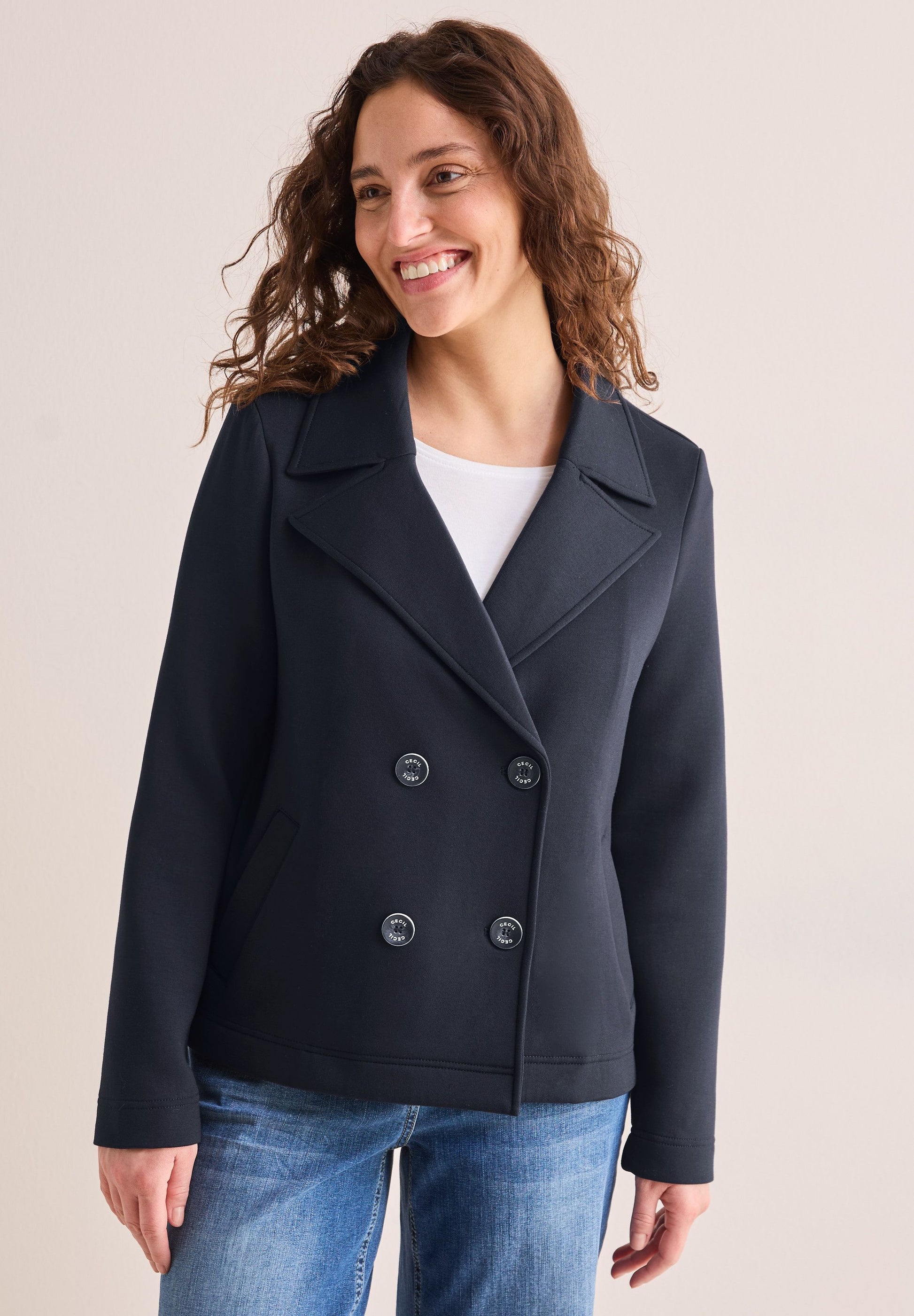 Cecil Damen Kurzer Scuba-Trenchcoat blau