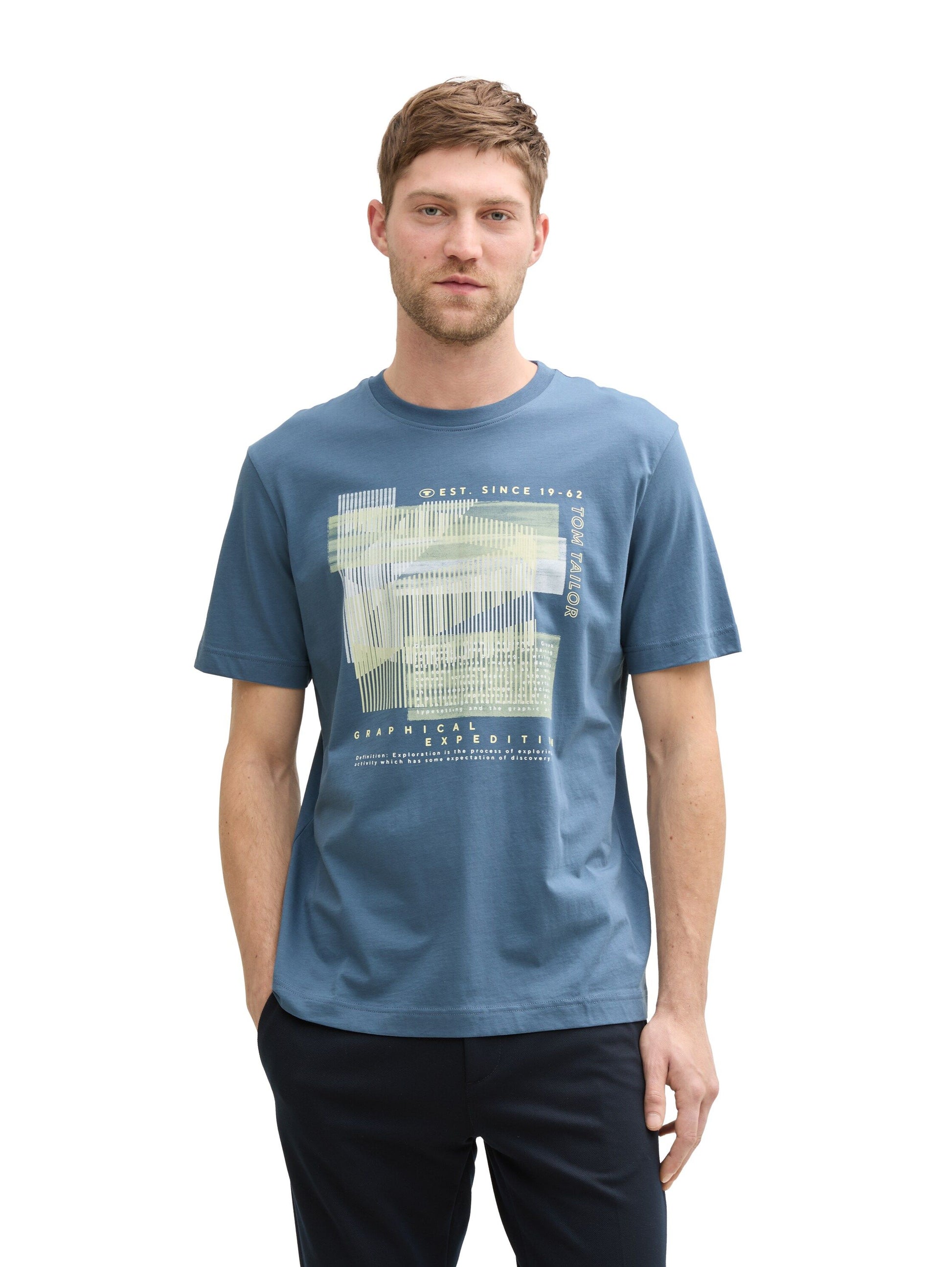 Tom Tailor Herren T-Shirt mit Print blau