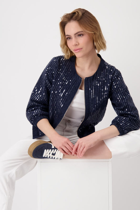 Monari Damen Jeansjacke mit Pailletten 44 blau