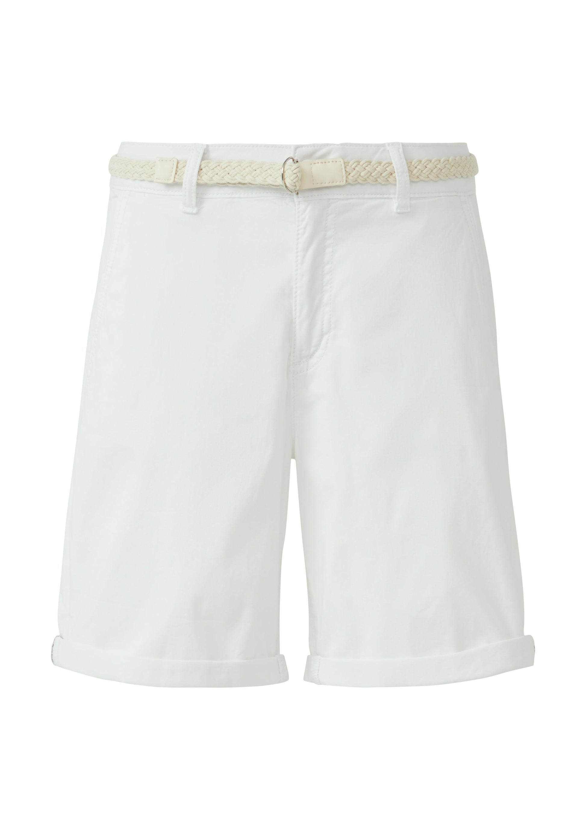s.Oliver Damen Shorts mit geflochtenem Gürtel weiß