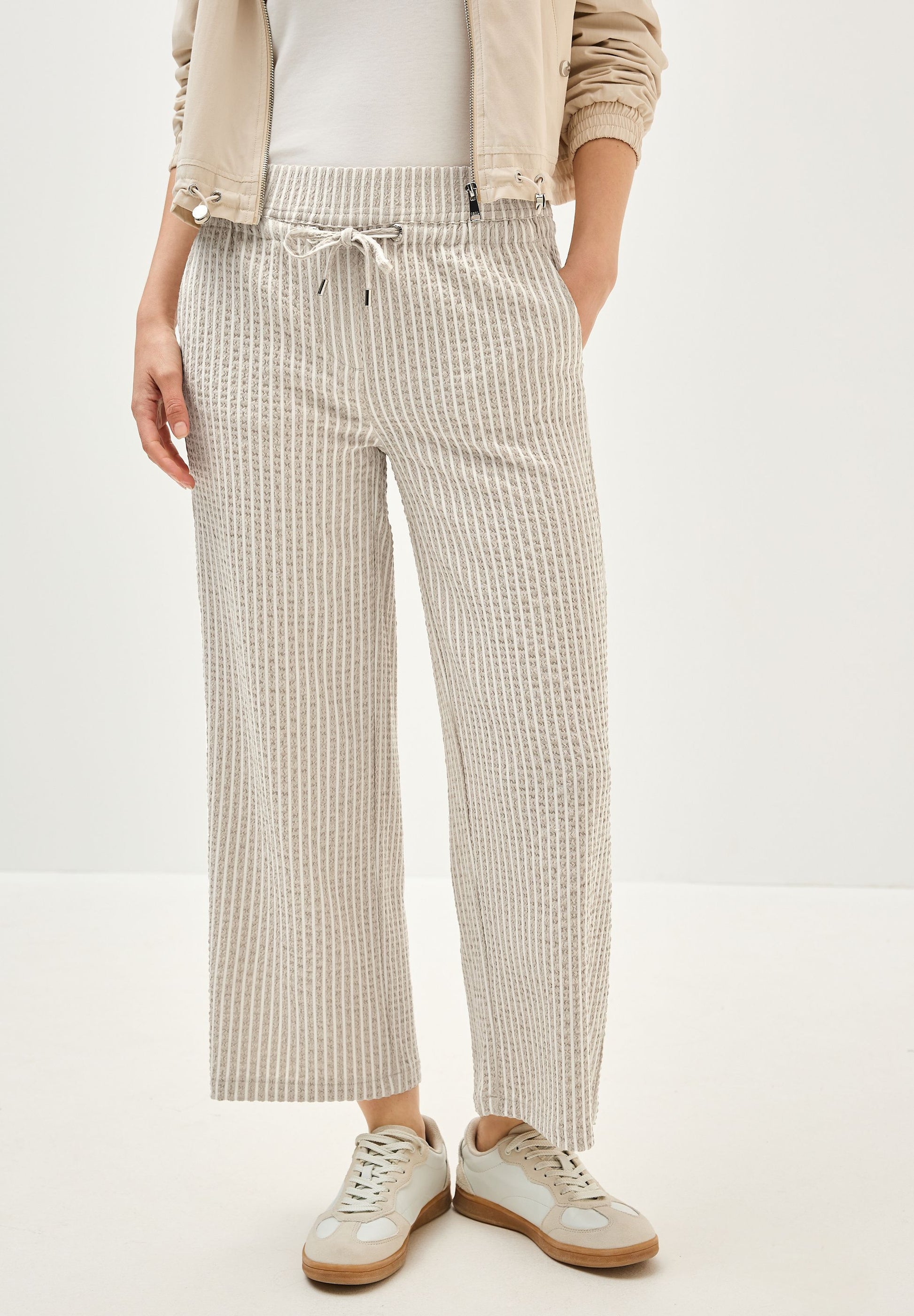 Cecil Damen Seersucker Hose beige