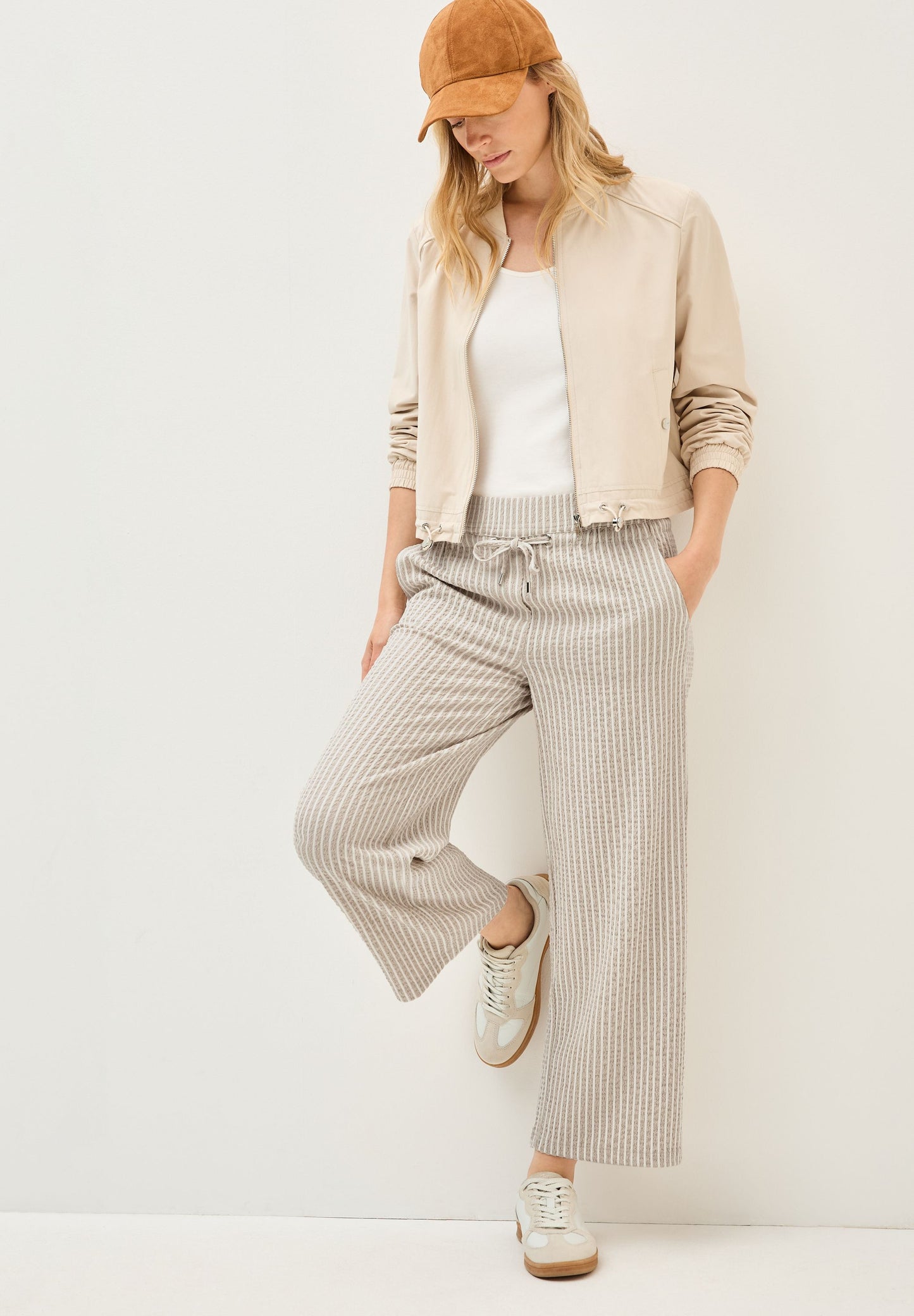 Cecil Damen Seersucker Hose beige