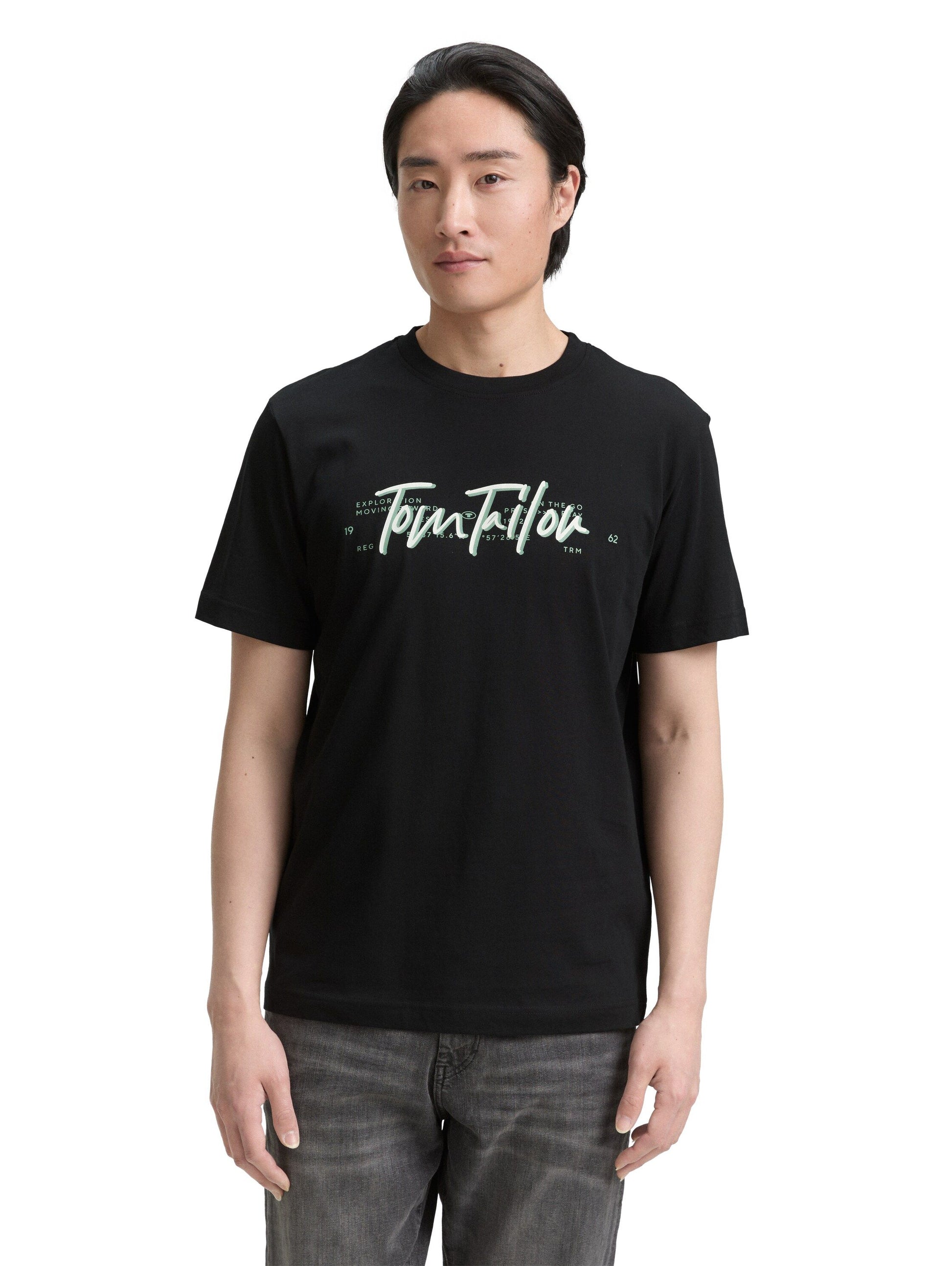 Tom Tailor Herren T-Shirt mit Logo-Print schwarz
