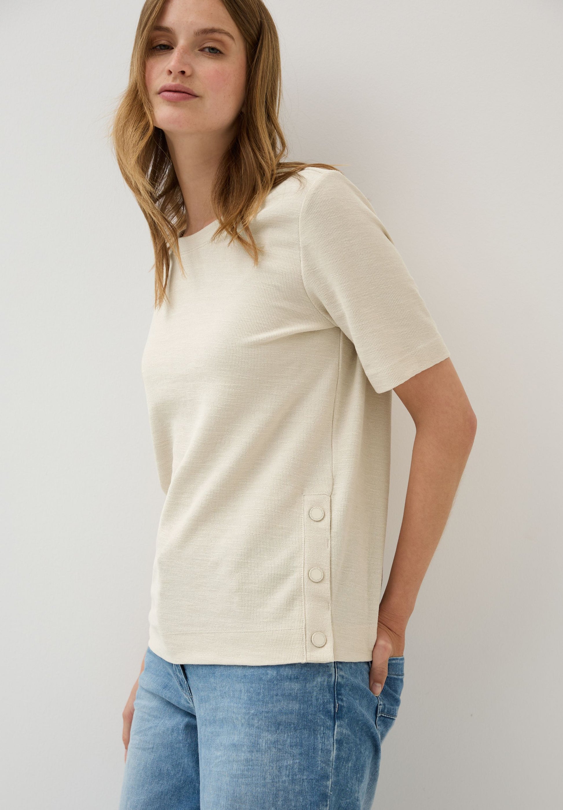 Cecil Damen Bouclé Slub Shirt beige