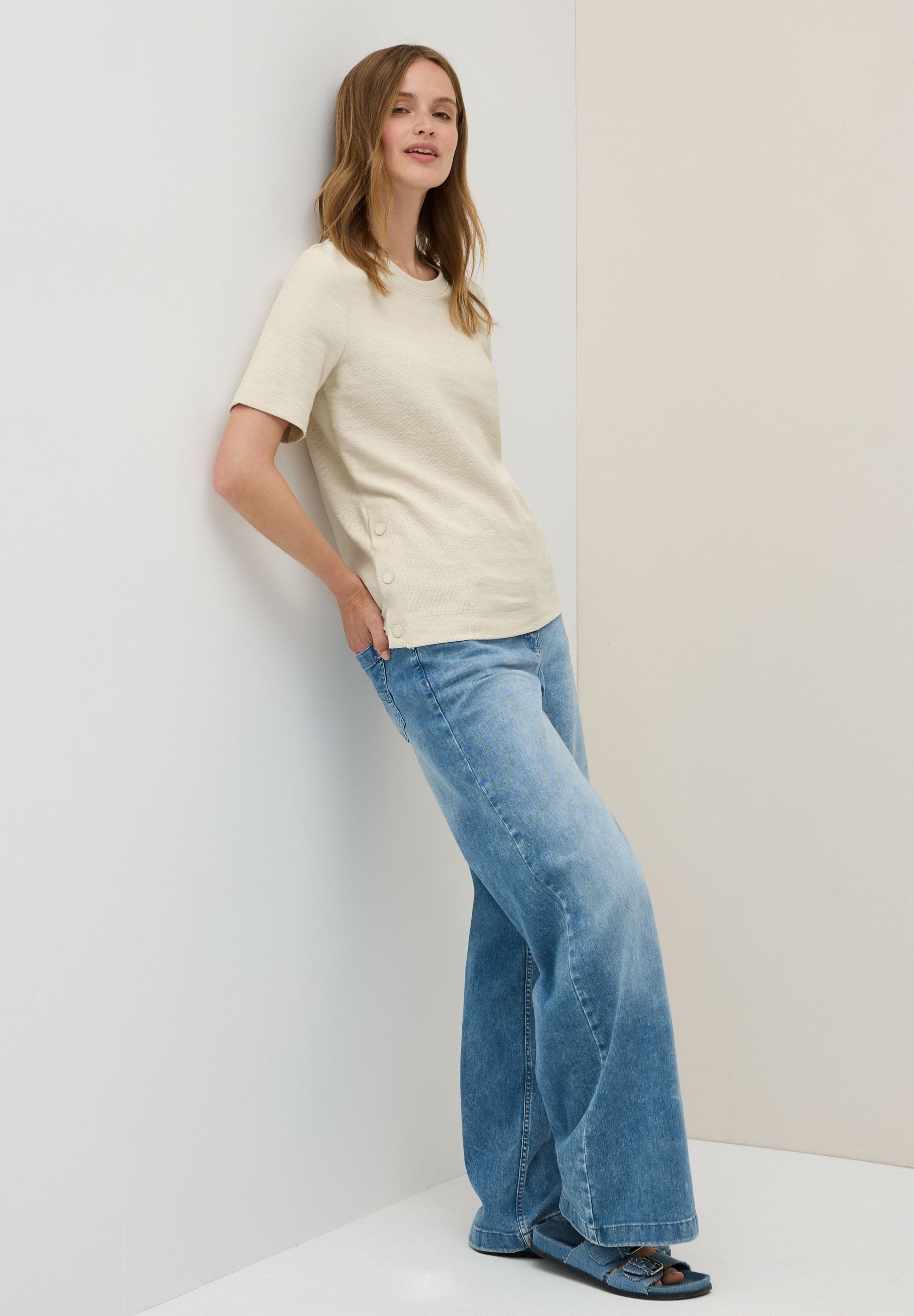 Cecil Damen Bouclé Slub Shirt beige