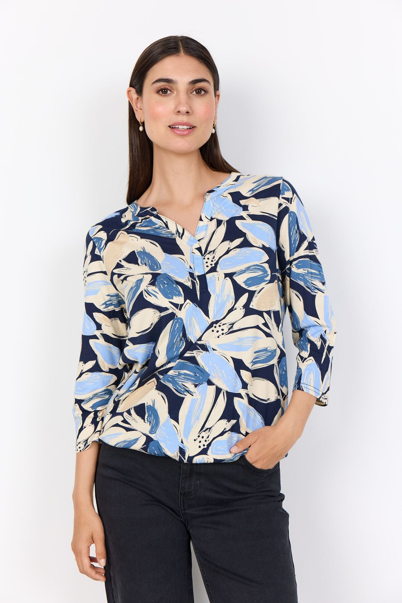 Soyaconcept Damen Bluse SC-FELICITY AOP 512 blau