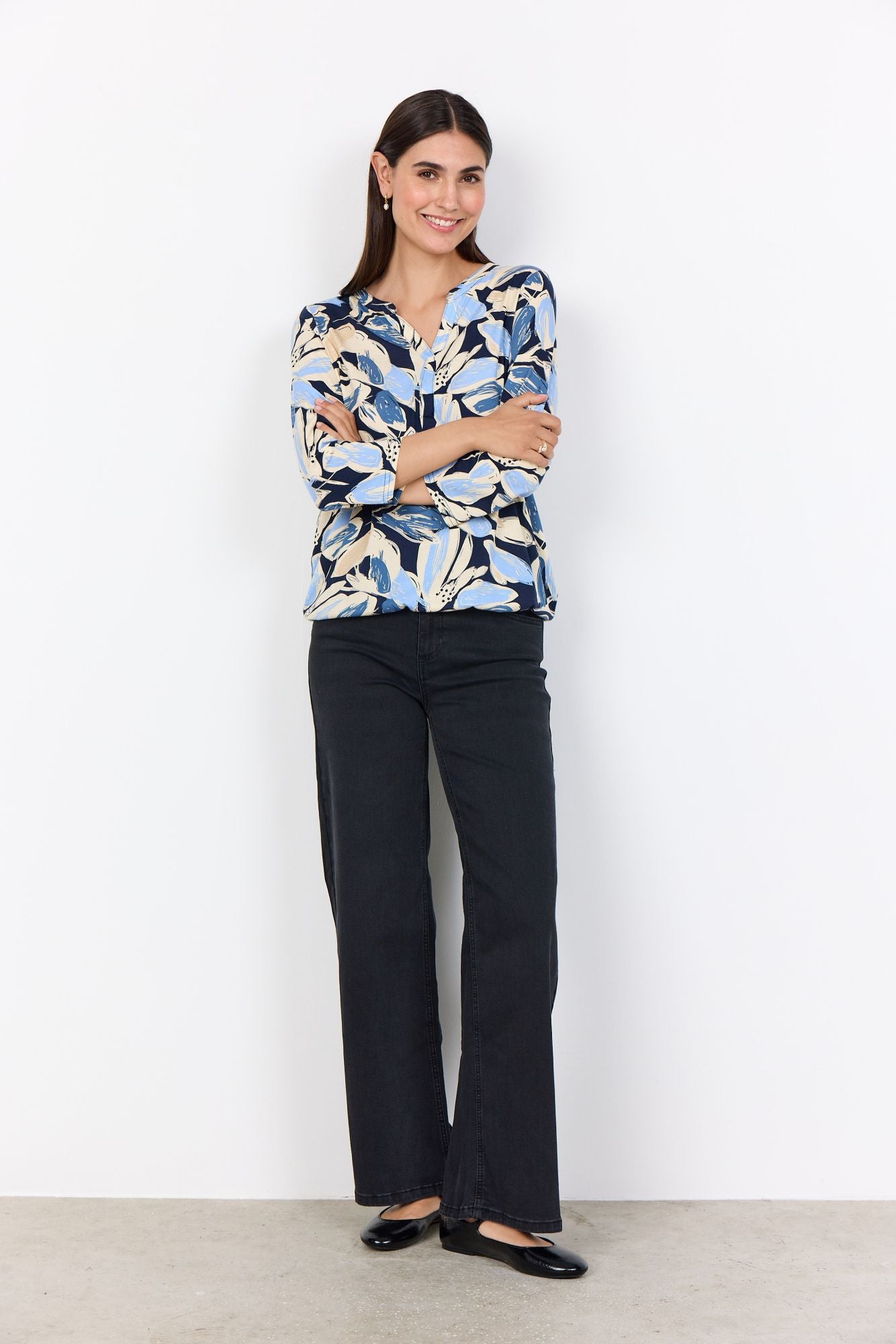 Soyaconcept Damen Bluse SC-FELICITY AOP 512 blau