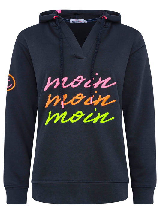 Zwillingsherz Damen V-Neck Hoodie Moin Moin Moin blau