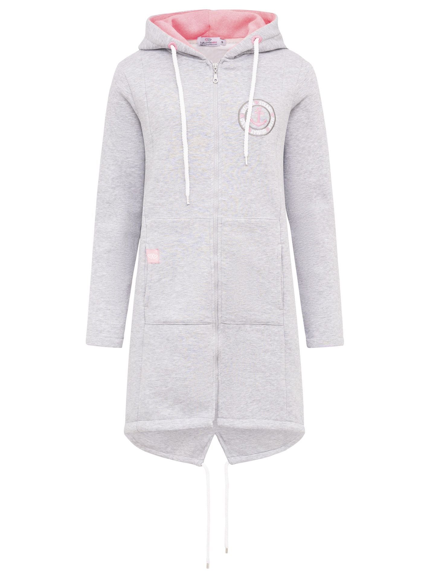 Zwillingsherz Damen Hoodiemantel Anker & Strandglück grau