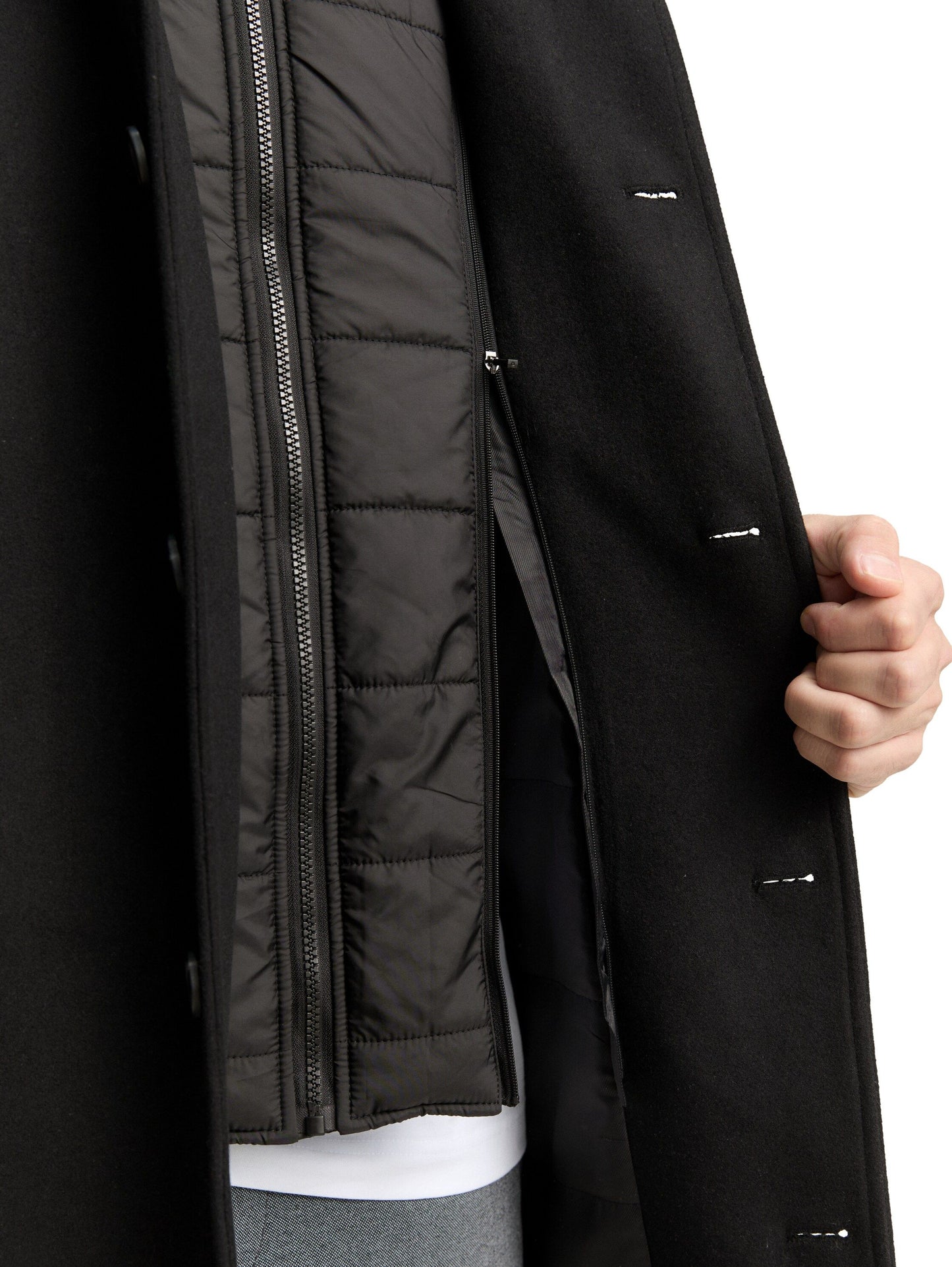 Tom Tailor Herren 2-in-1 Wollmantel schwarz