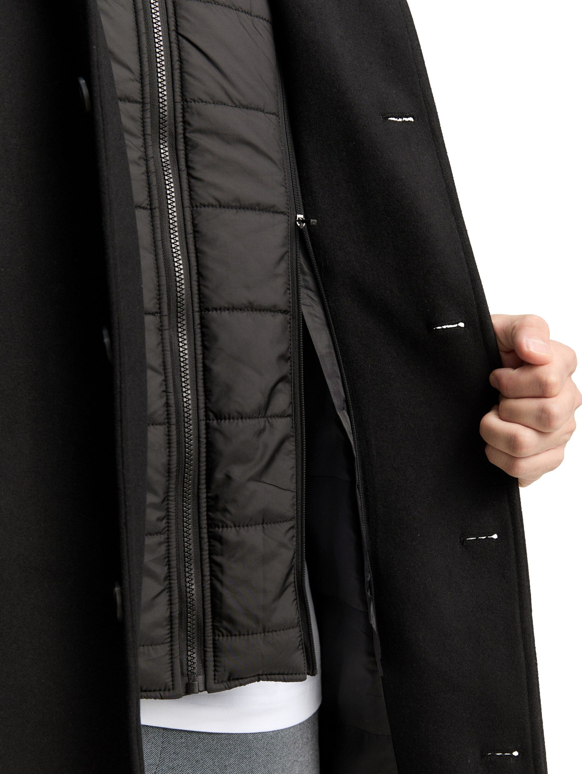 Tom Tailor Herren 2-in-1 Wollmantel schwarz