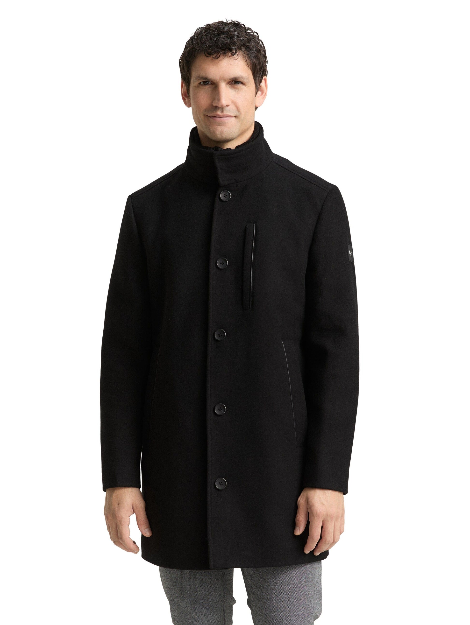 Tom Tailor Herren 2-in-1 Wollmantel schwarz