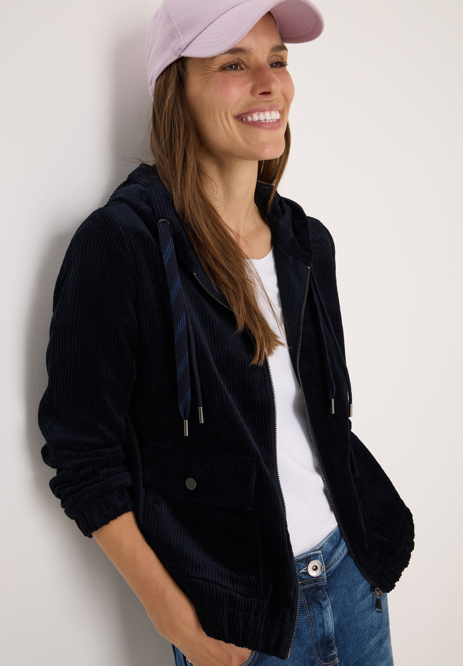 Cecil Damen Cordjacke mit Kapuze blau